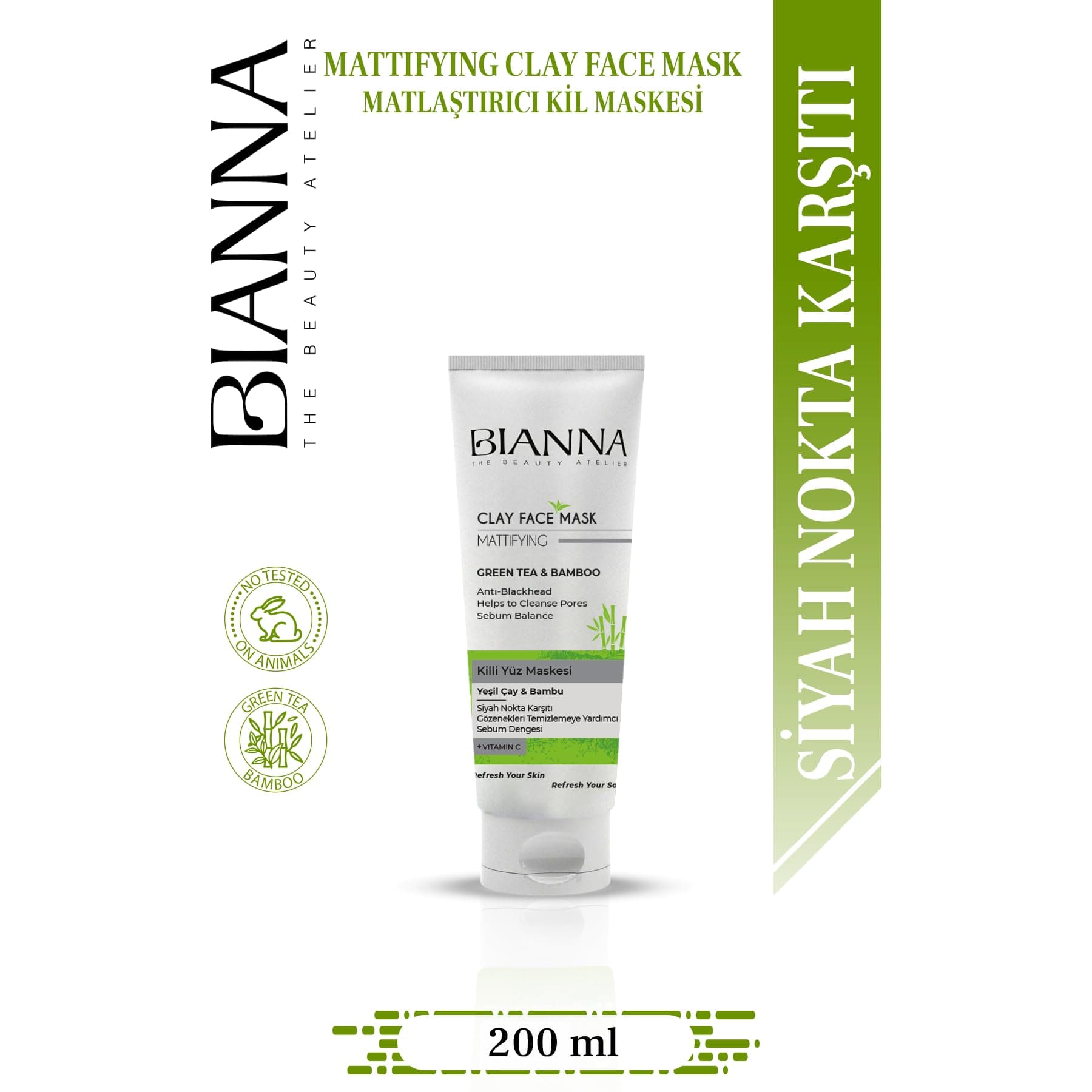 Yeşil Çay ve Bambu Özlü Kil Maskesi C Vitaminli 200ml Cilt Bakımı