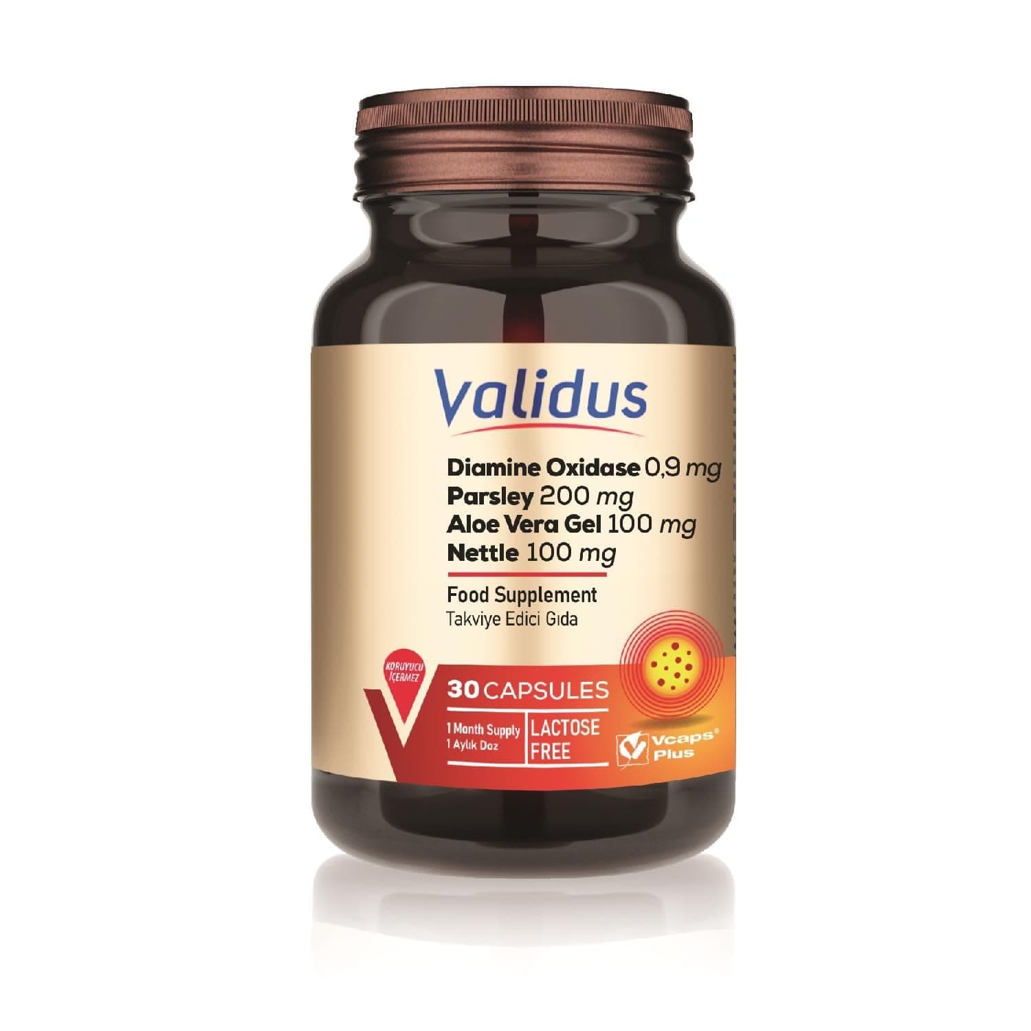 Validus Diamine Oxidase 0,9 mg + Parsley 200 mg + Aloe Vera Gel 100 mg + Nettle 100 mg 30 Capsules