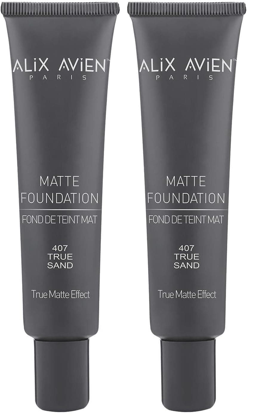 ALIX AVIEN Uzun Süre Kalıcı Doğal Mat Bitişli E Vitamini Içeren Mat Fondöten - Matte Foundation 407 True Sand (2 paketi)