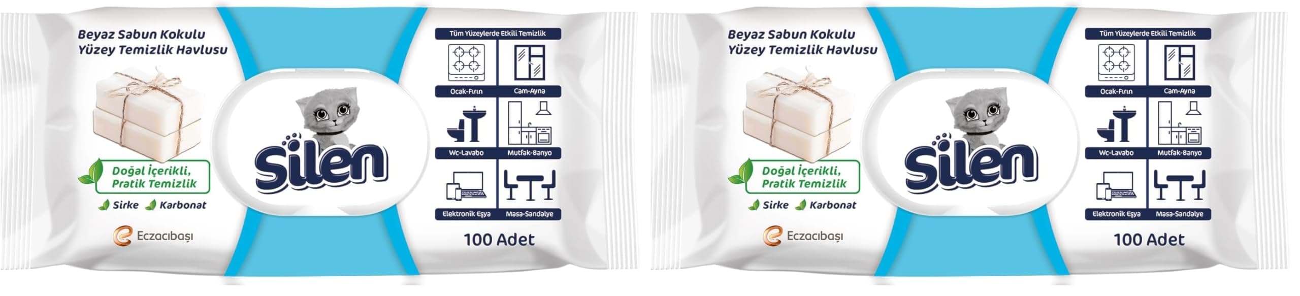 Silen Yüzey Temizleyici Mendil Beyaz Sabun Kokulu 1x100 (2 paketi)