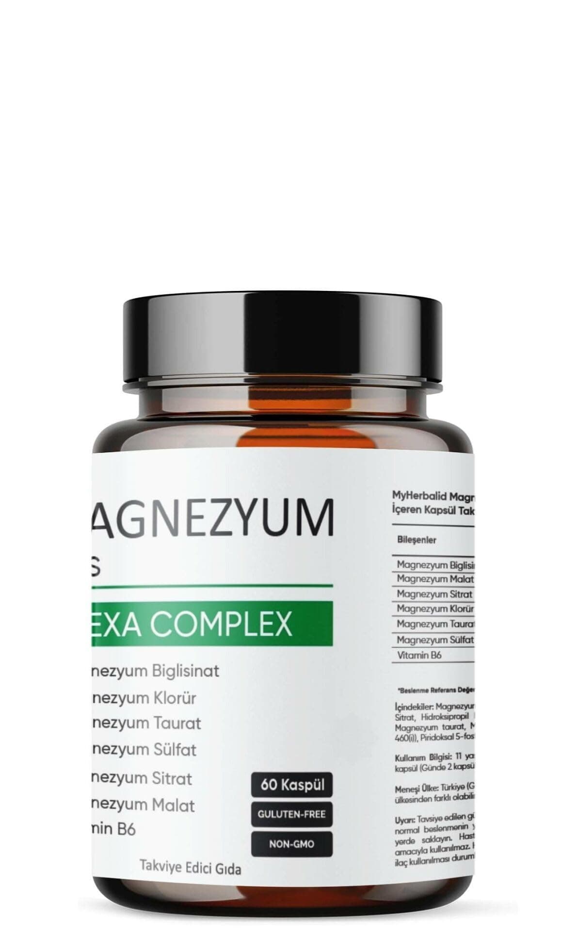 Aromel Magnezyum Plus, Hexa Complex 60 Kapsül Magnezyum, Biglisinat, Klorür, Taurat, Sülfat, Sitrat, Malat