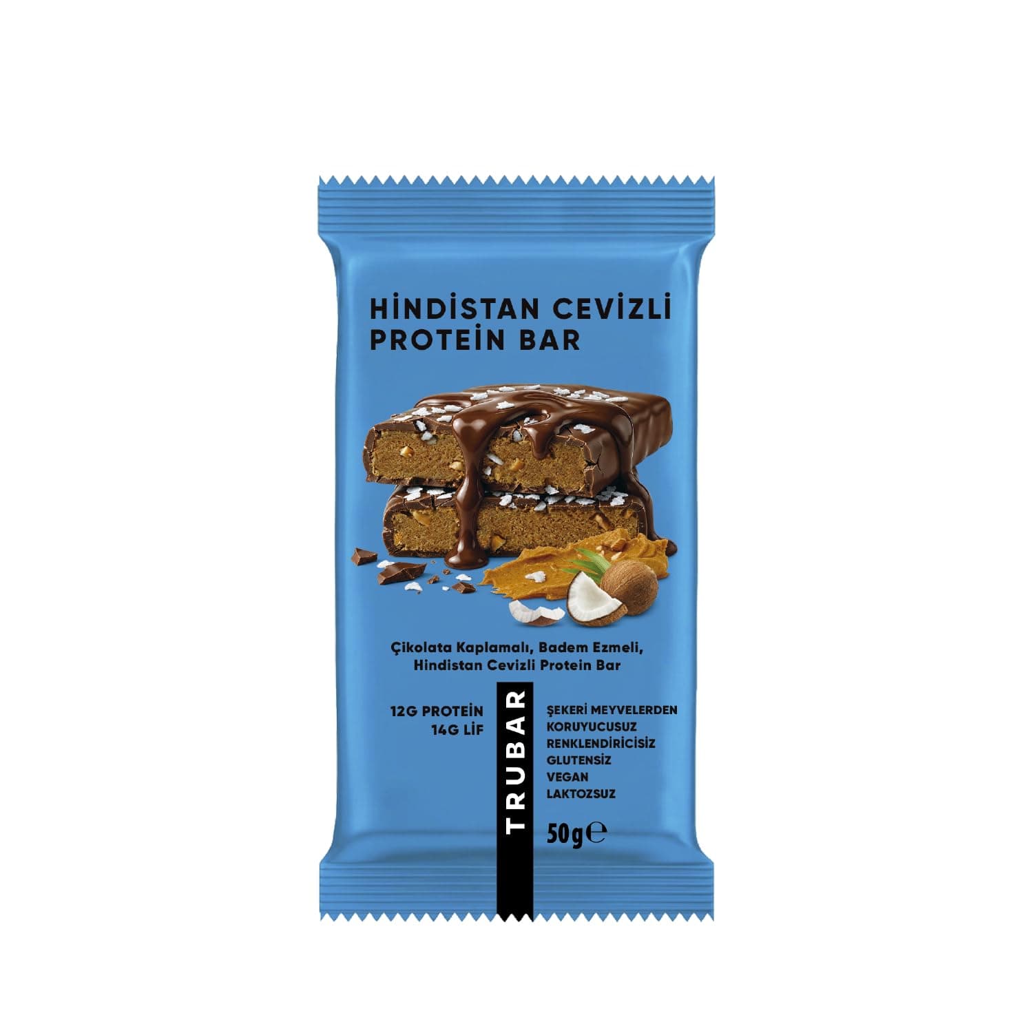 Trubar Çikolata Kaplamalı, Badem Ezmeli, Hindistan Cevizli Protein Bar 50 g