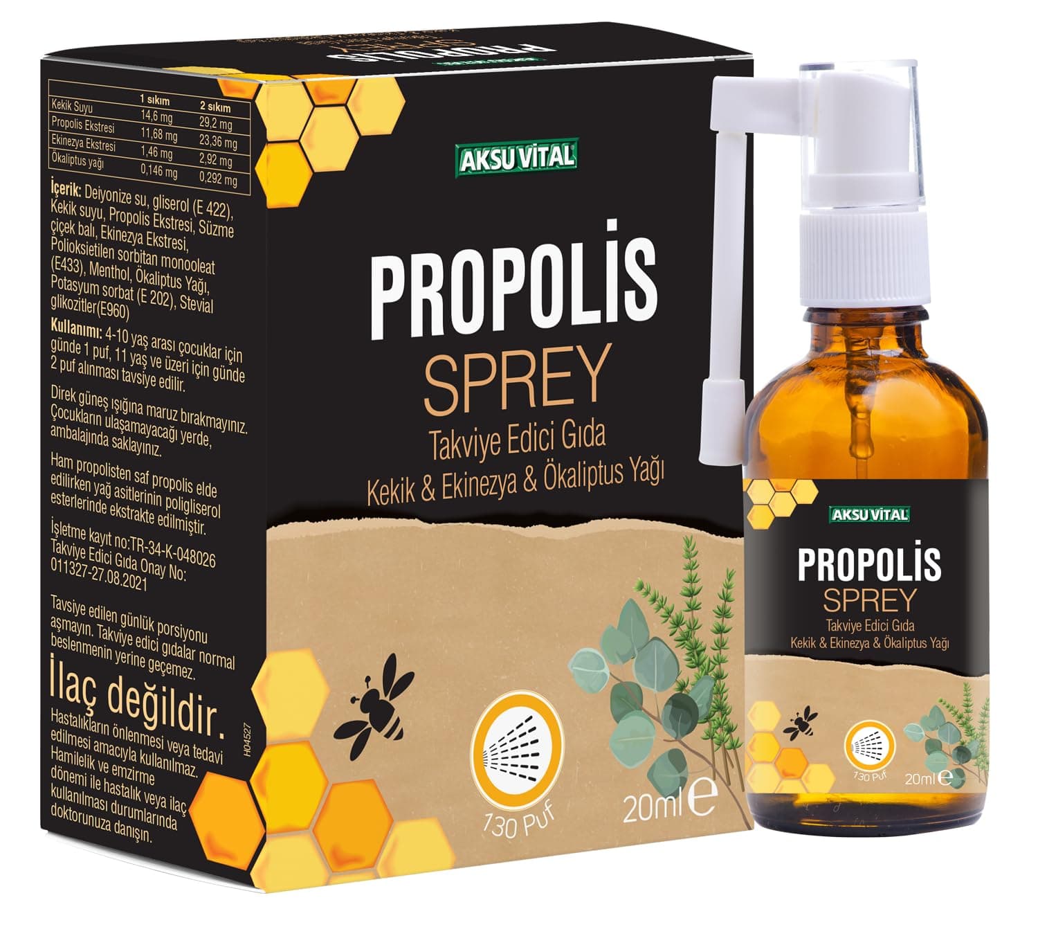 AksuVital Propolisli Boğaz Spreyi 20ml | Kekik, Ekinezya ve Okaliptus Yağı İçerikli | Doğal Ağız ve Boğaz Bakımı | Ferahlatıcı Sprey Form | Türkiye Menşeli