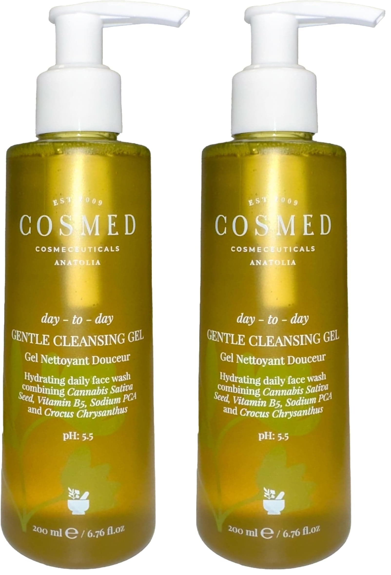 Cosmed Nemlendirici Etkili Nazik Yüz Temizleme Jeli, Gentle Cleansing Gel, 200 ml (2 paketi)