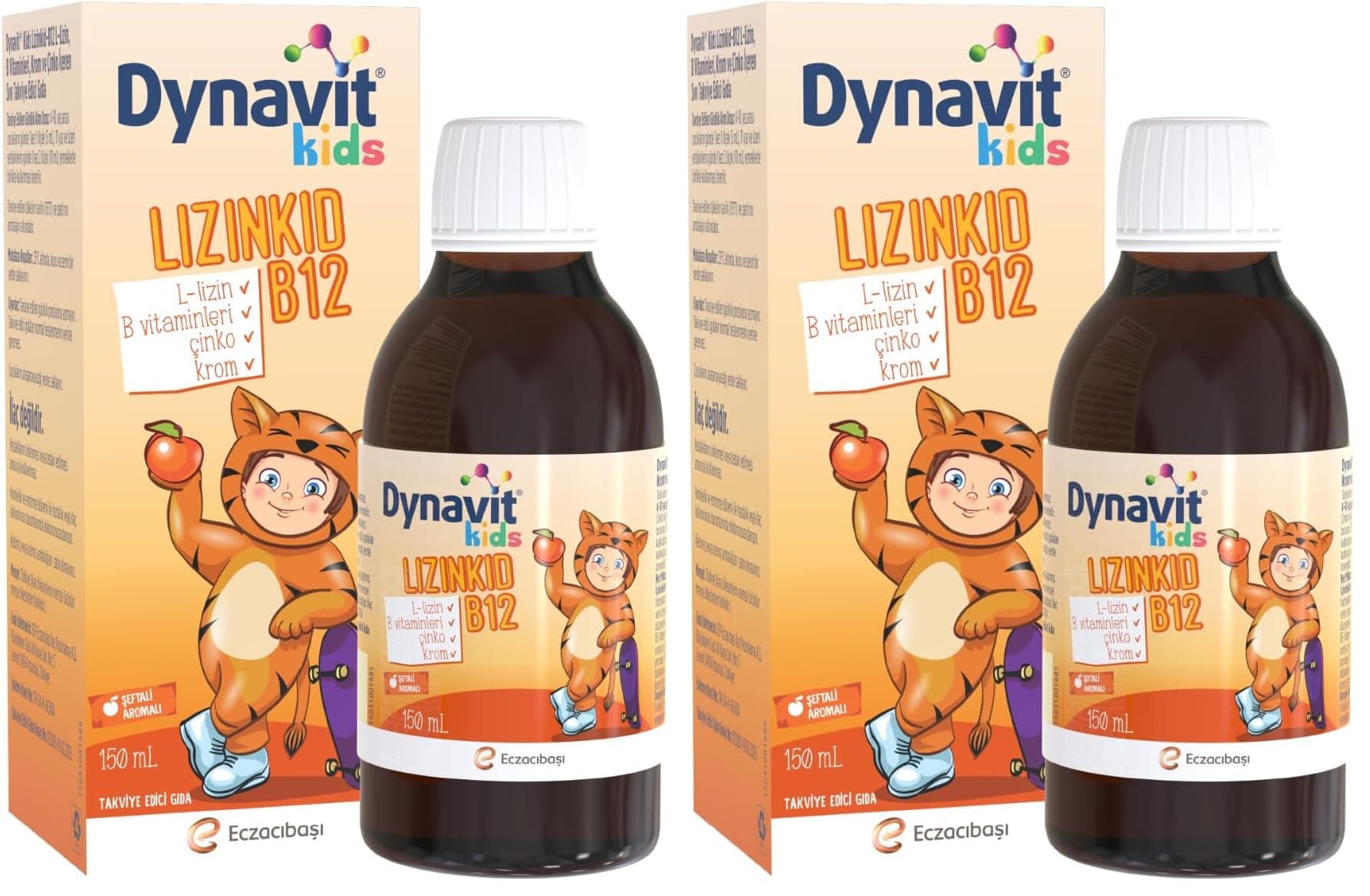 Dynavit Kids Lizinkid-B12 Şurup 150mL- Yemek Zamanı – Çocuk L-lizin Aminoasit Destek, B Vitamin, Krom, Çinko (2 paketi)