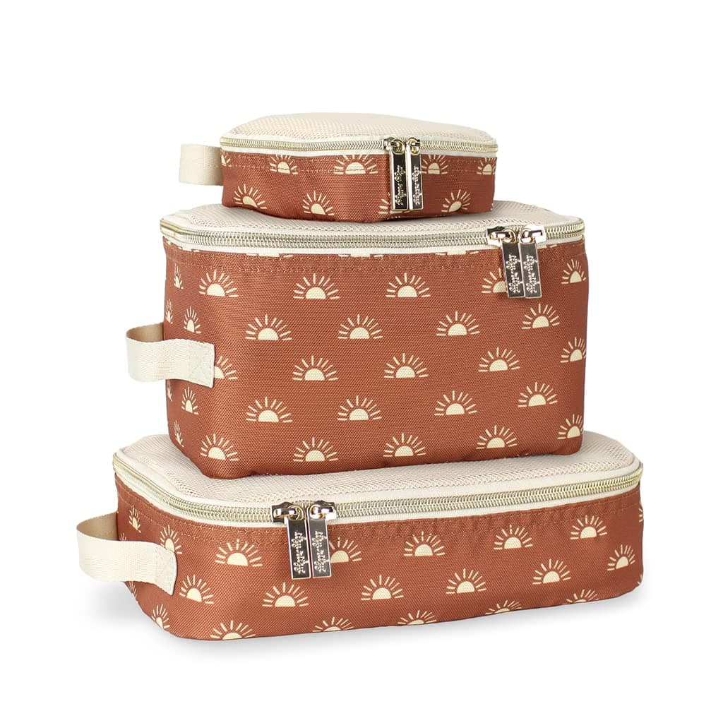 Itzy Ritzy Paketleme Küpleri - 3'lü Paket Küpü veya Seyahat Organizatörü Seti; Her Küp Bir Ağ Üst, Çift Fermuar ve Kumaş Tutacak İçerir; Terracotta Sunrise