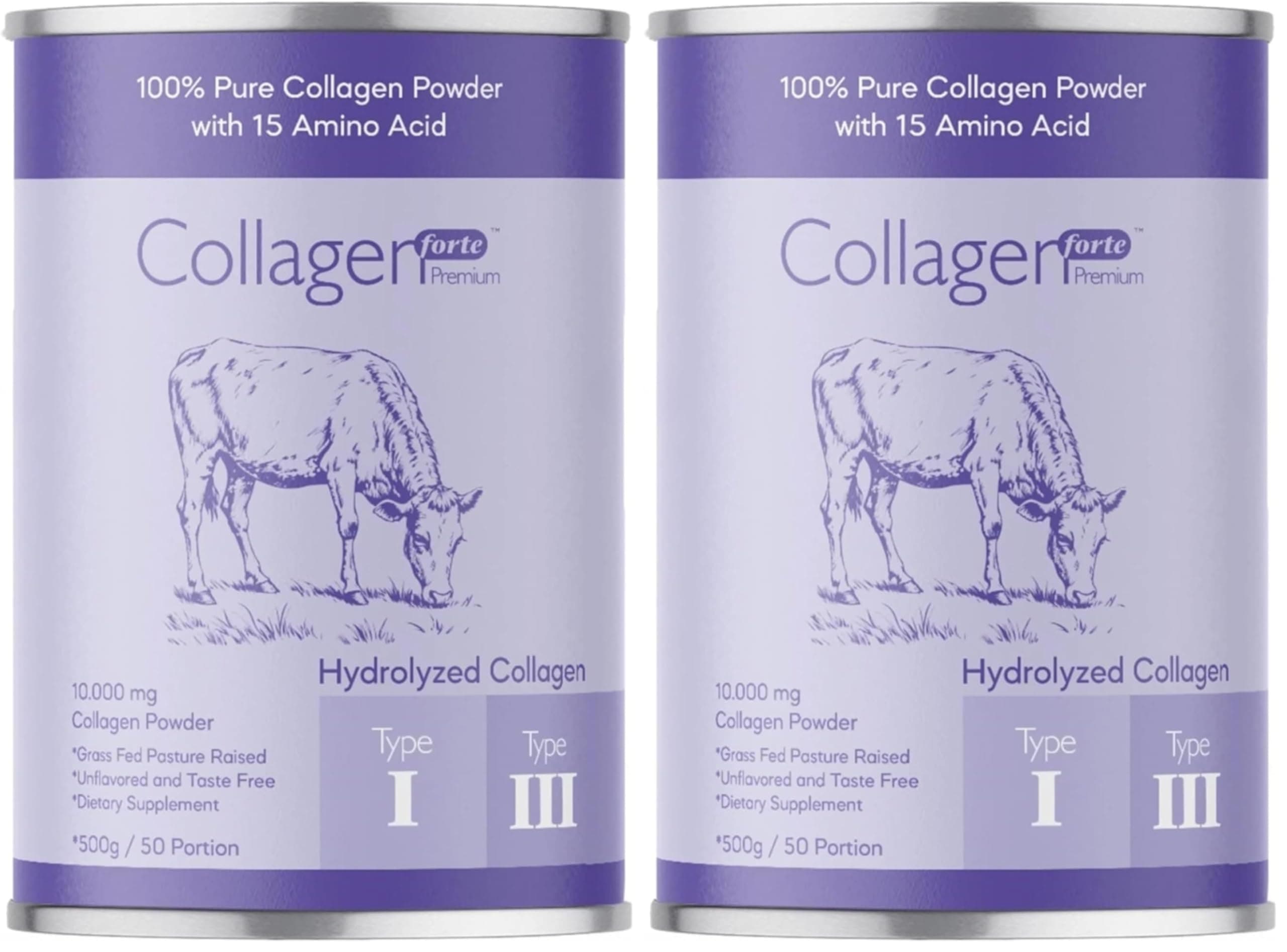 Collagen Forte Platinum Collagen Powder 500g,%100 Saf, Doğal Çift Hidrolize Kolajen Peptitler (50 PORSİYON) (2 paketi)