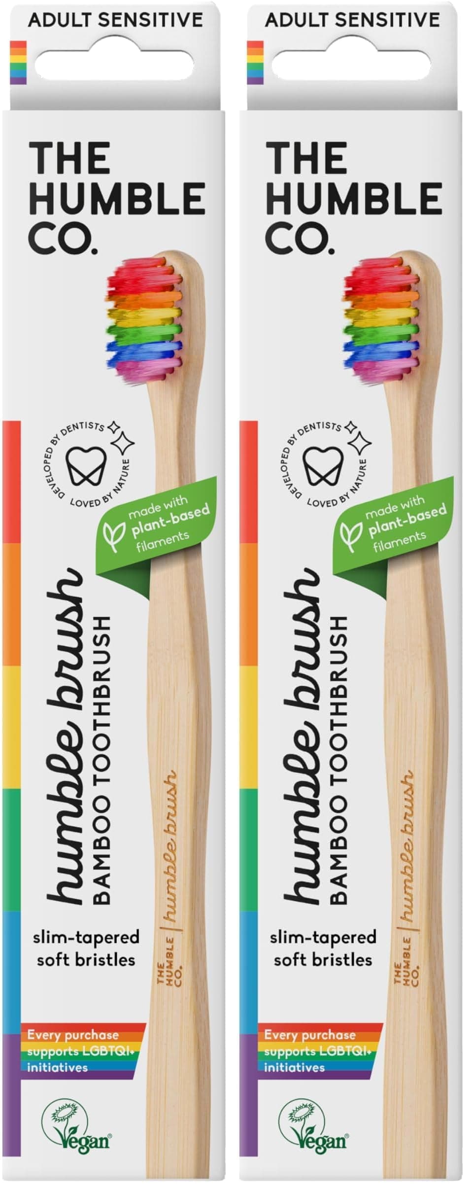 The Humble Co. - Humble Brush Proud - Adult Sensitive Yetişkin Bambu Diş Fırçası Sensitive Ultra Yumuşak Gökkuşağı Renkli (2 paketi)