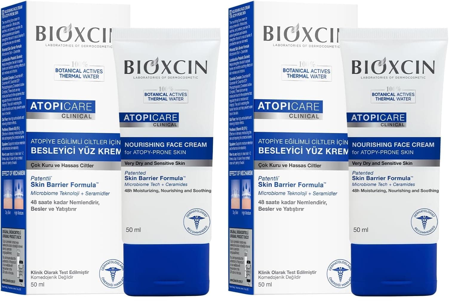 Bioxcin Atopicare Besleyici Krem 50 ml – Atopiye Eğilimli Kuru Ciltler İçin, Seramid Kompleksli, Prebiyotik, Pantenol ve Skualen İçerikli Nemlendirici (2 paketi)