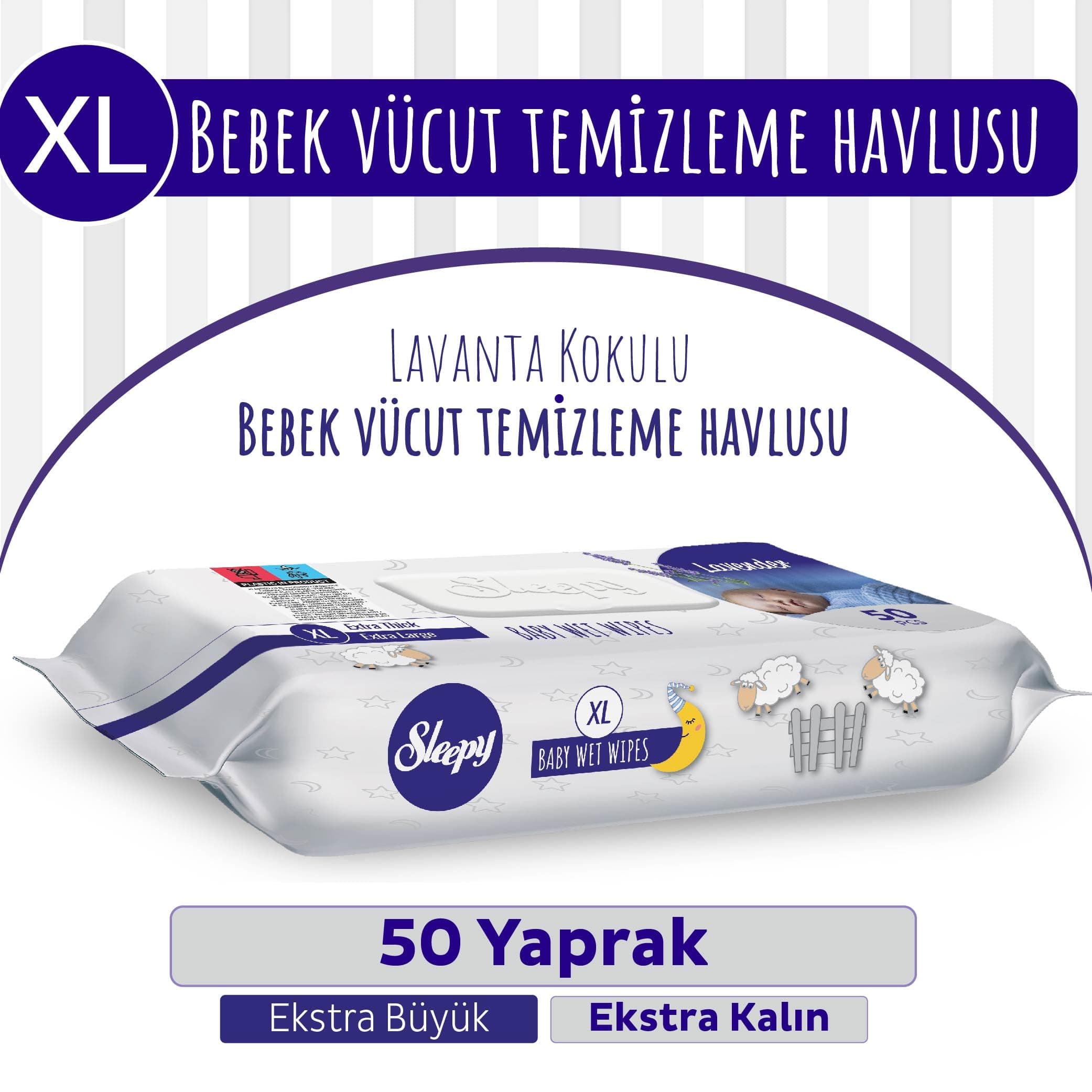 XL Lavanta Kokulu Bebek Vücut Temizleme Havlusu 50 Yaprak