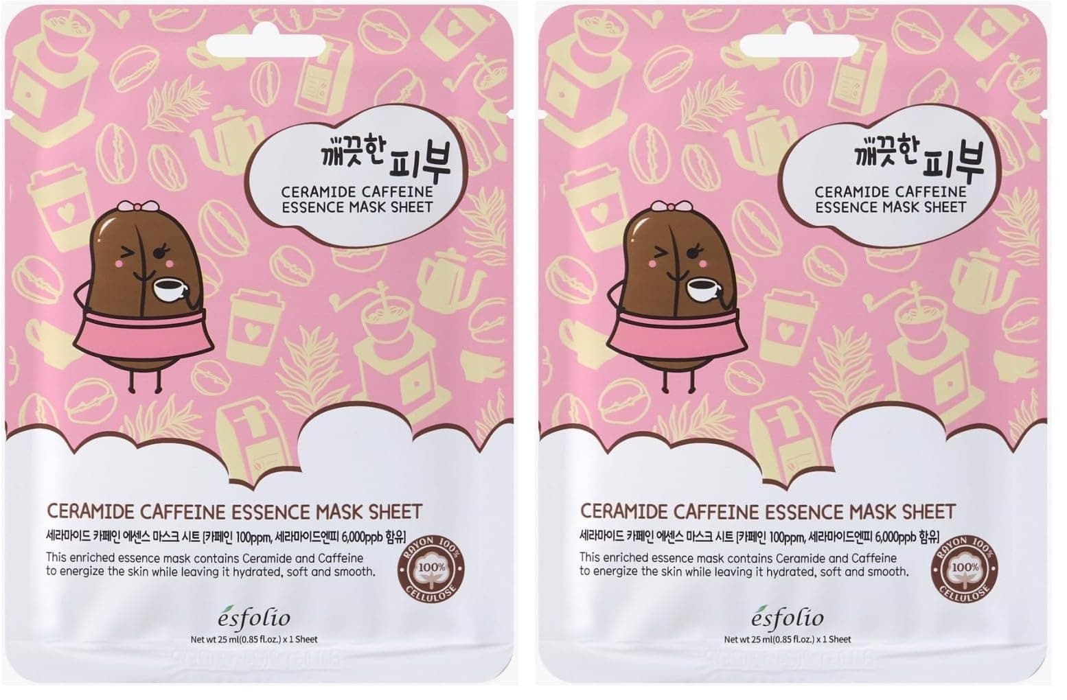 Esfolio Kafein ve Seramid içeren Koyu ve Yorgun Citler İçin Kağıt Maske Esfolio Ceramide Caffeine Mask (2 paketi)
