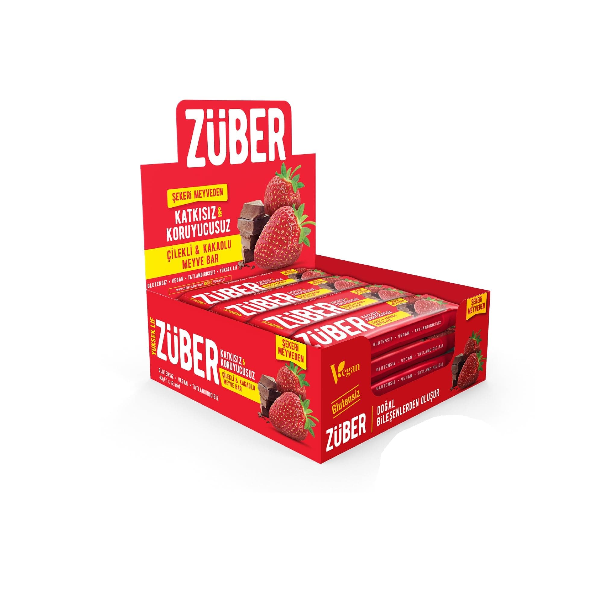 Züber Çilekli ve Kakaolu Meyve Bar 40g x 12 Adet
