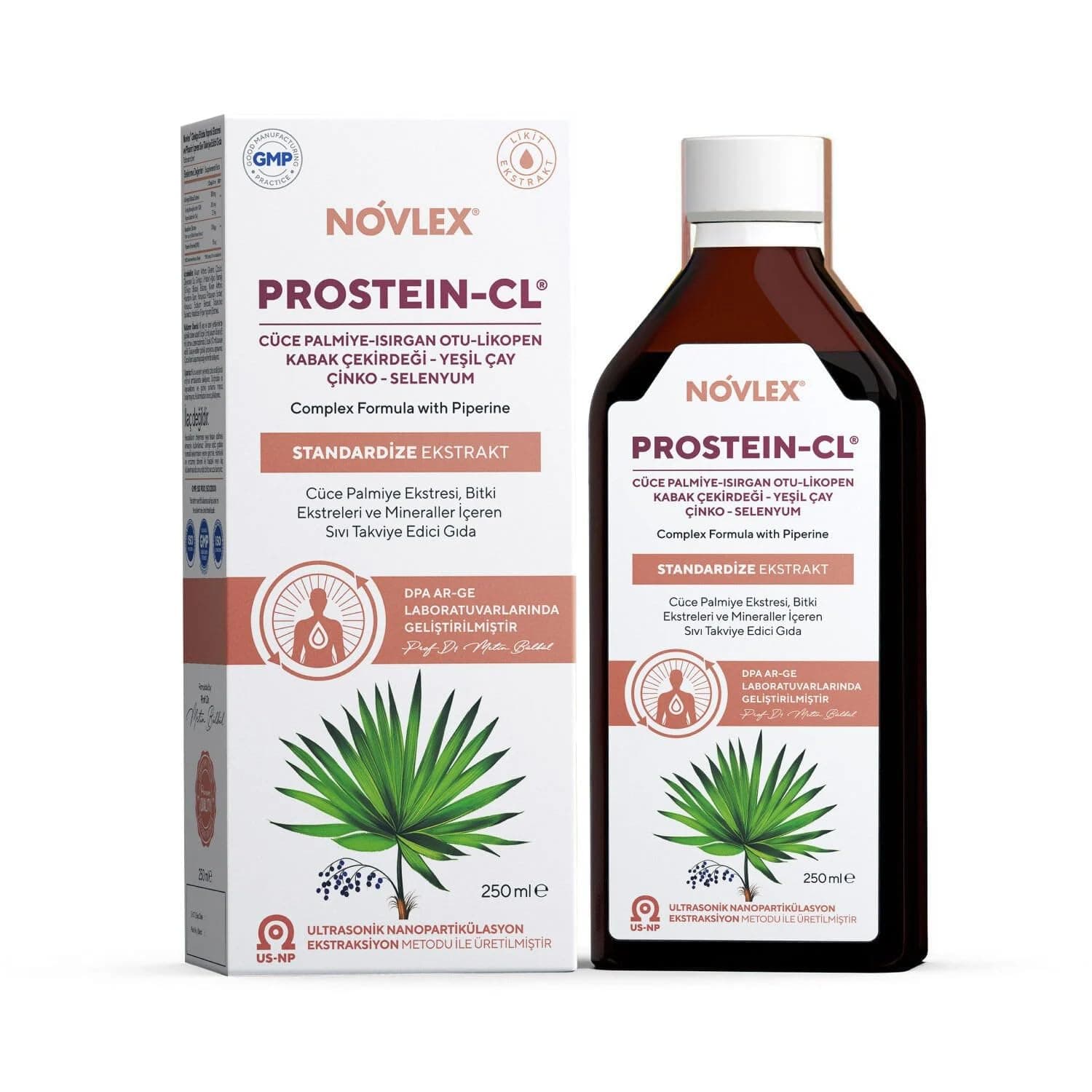 Novlex Prostein-CL Cüce Palmiye (Saw Palmetto), Yeşil Çay (Green Tea), Isırgan, Bal Kabağı, Çinko, Likopen, Piperin ve Selenyum Ekstraktı (Ekstresi) İçeren Sıvı Takviye Edici Gıda 250 ml