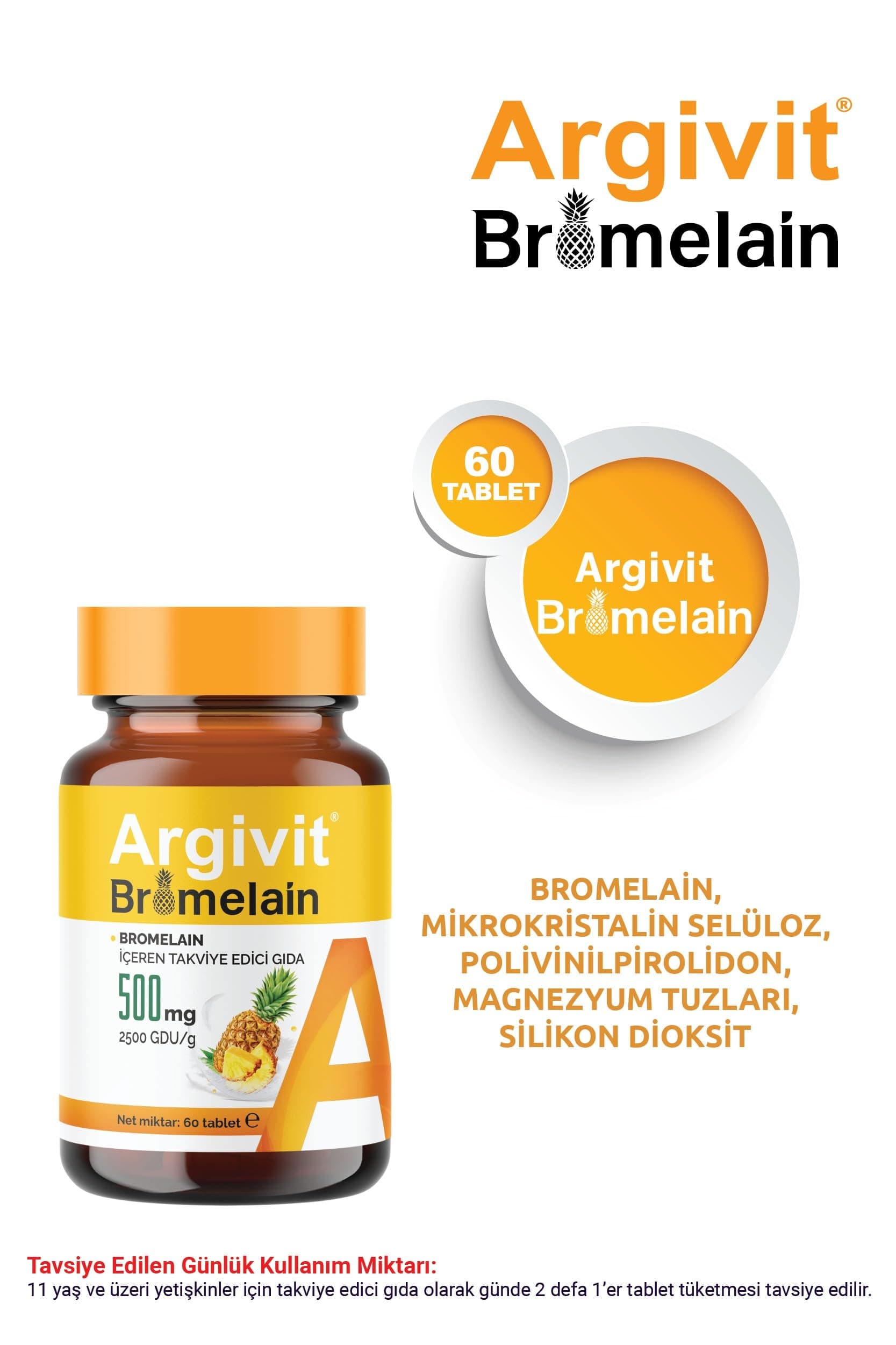 Argivit Bromelain 500 mg Takviye 60 Tablet