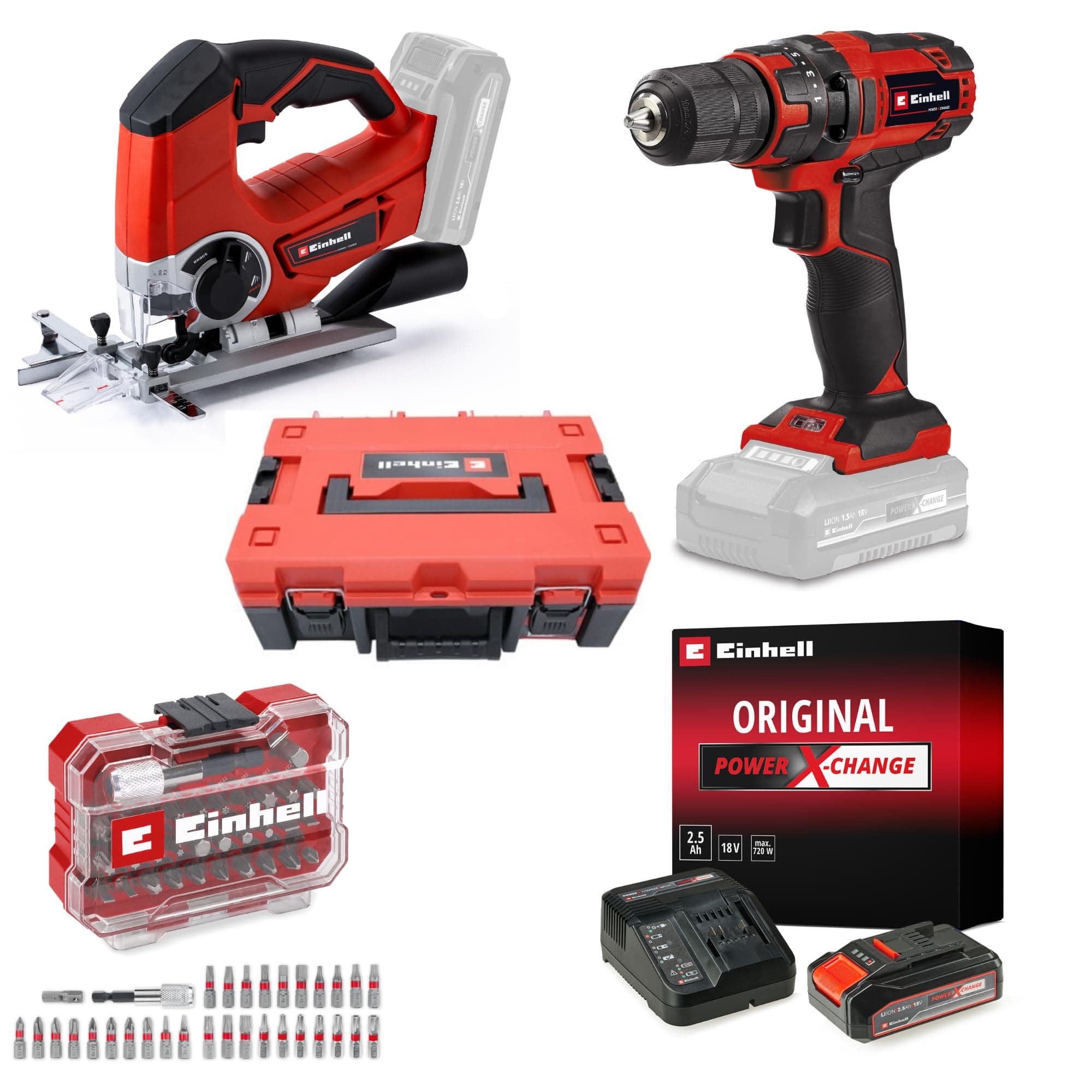 Einhell TC-CD 18/35+TE-JS 18/80 Akülü Vidalama ve Dekupaj Testere 5'li Set