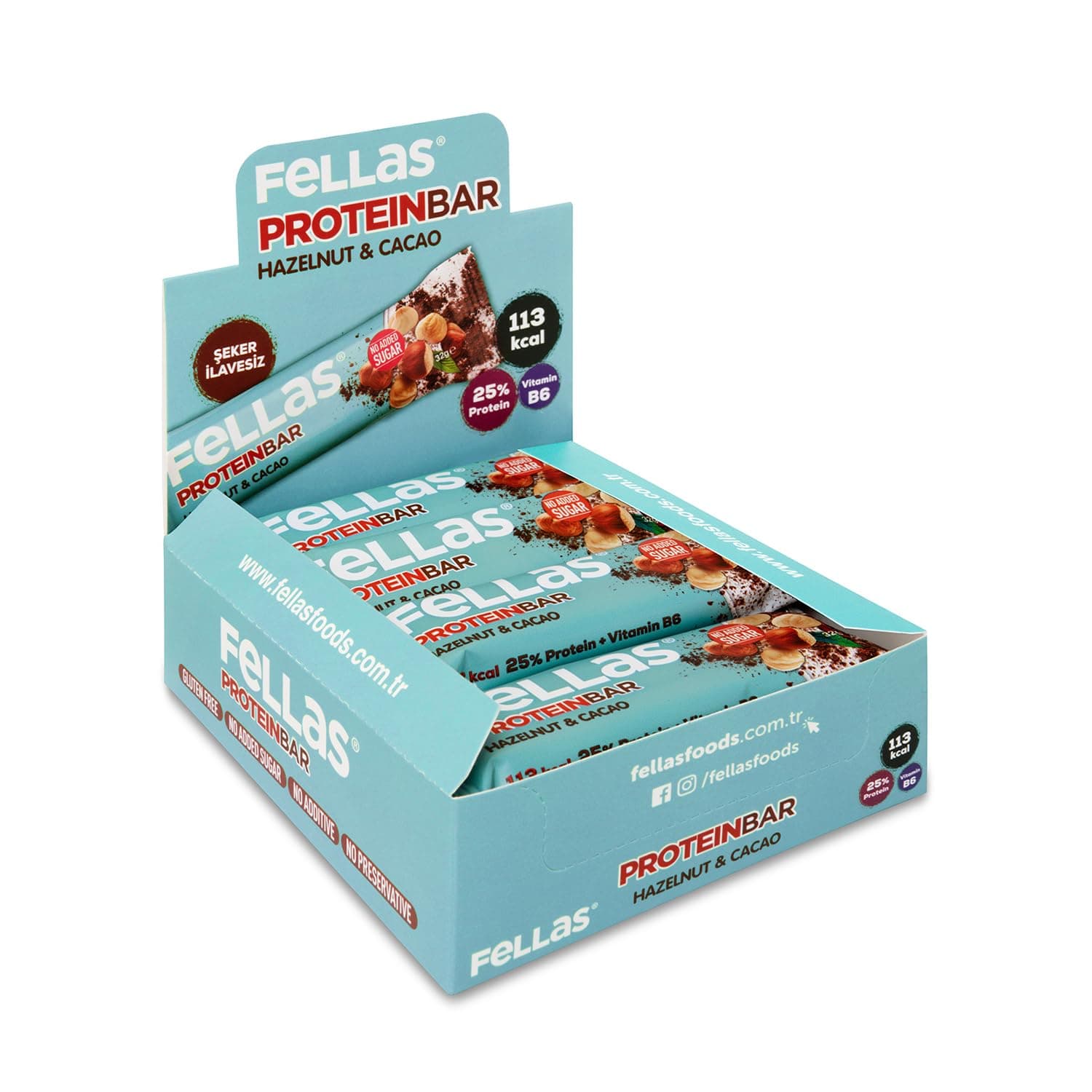 Fellas Protein Bar, Fındıklı ve Kakaolu, 32gr x 12 Adet