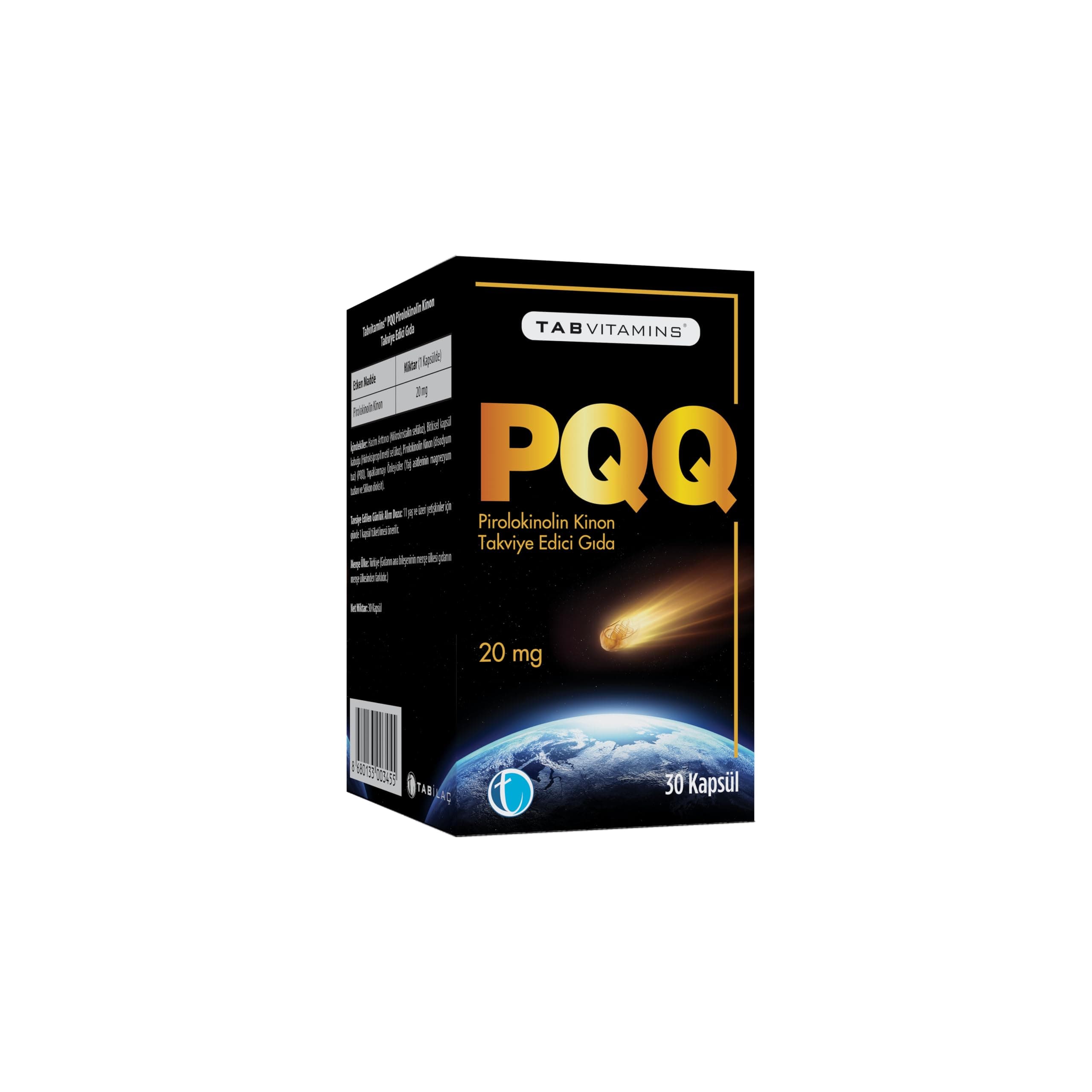Tabvitamins PQQ Pirolokinolin Kinon 20 Miligram 30 Kapsül