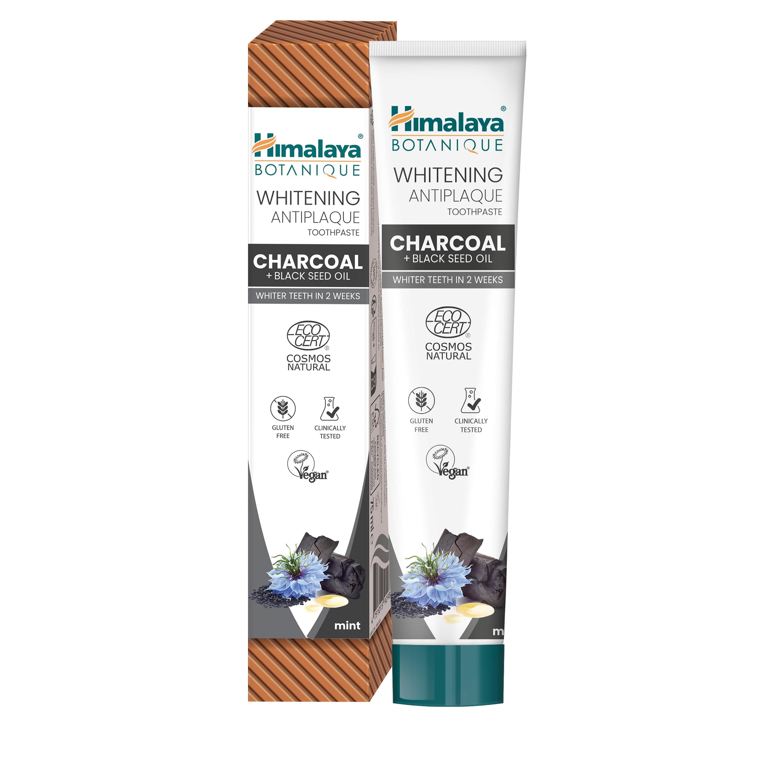 Himalaya Botanique Beyazlatıcı Plak Karşıtı Diş Macunu 75 ml | Ecocert Cosmos Sertifikalı | Organik Aktif, Kömür, Çörek Otu Yağı | Florür ve Gluten İçermez