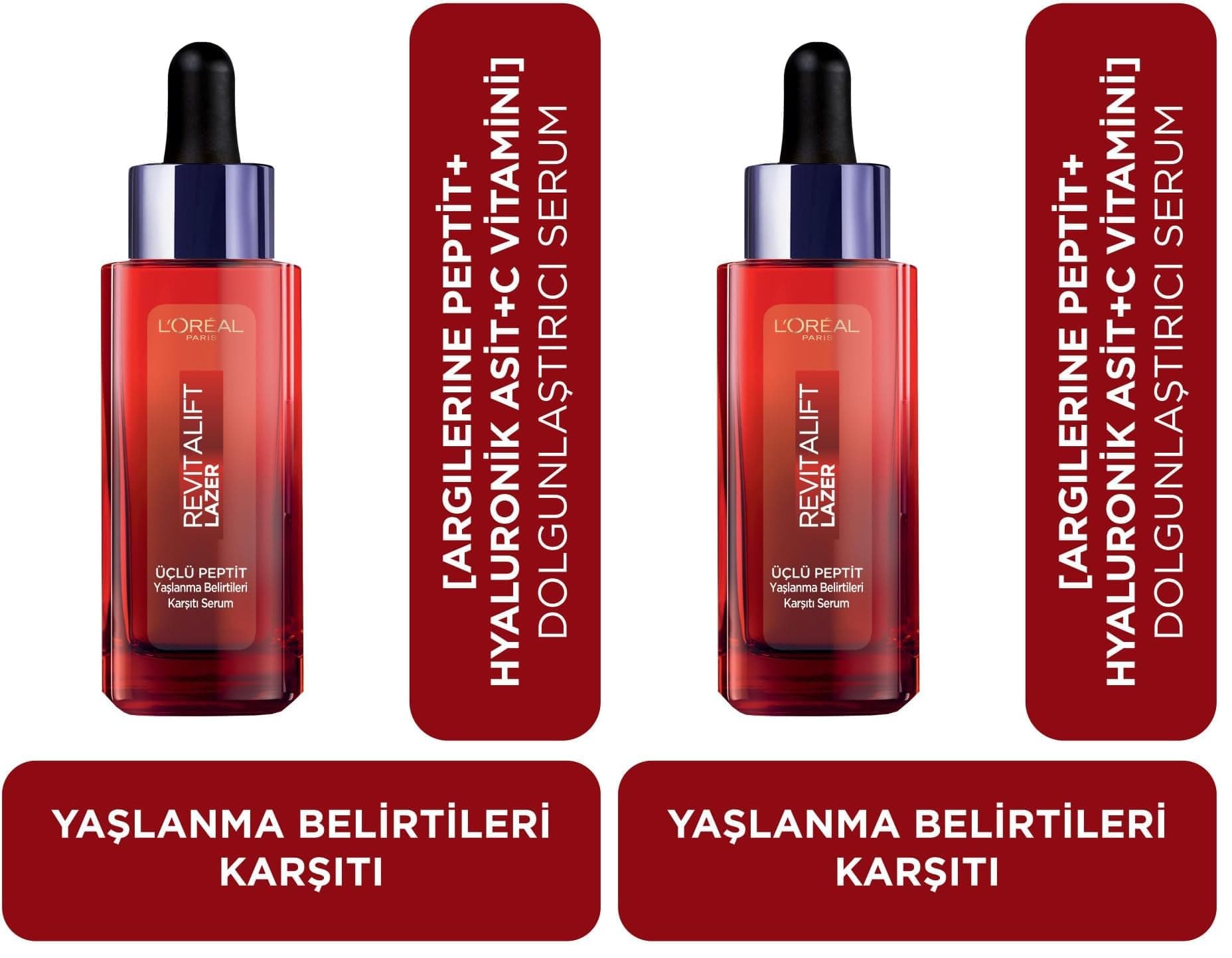 L'Oreal Paris Revitalift Lazer Yaşlanma Belirtileri Karşıtı Üçlü Peptit Bakım Serumu (2 paketi)