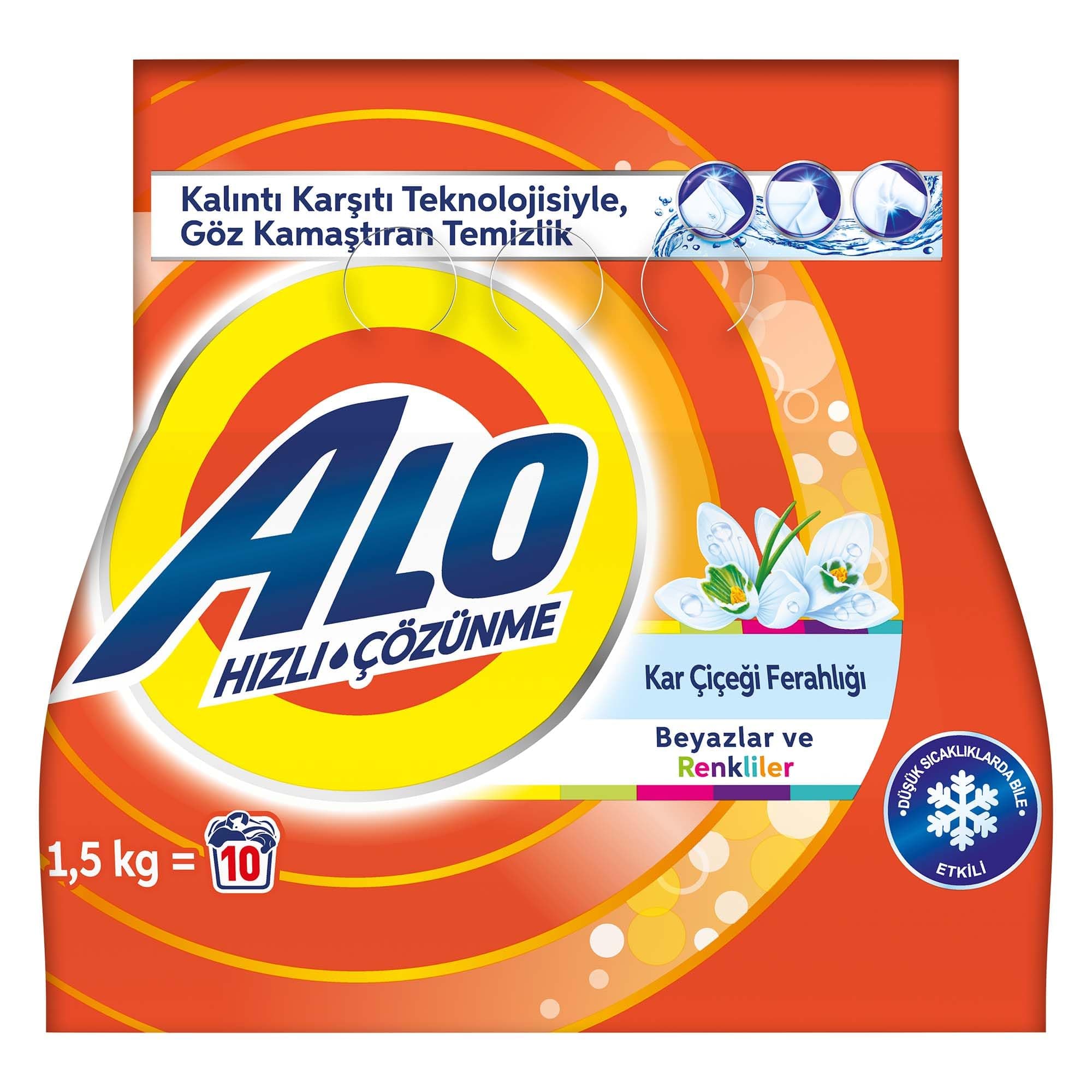 Alo 1,5 kg Kar Çiçeği Ferahlğı Beyazlar ve Renkliler Hızlı Çözülme Toz Deterjan