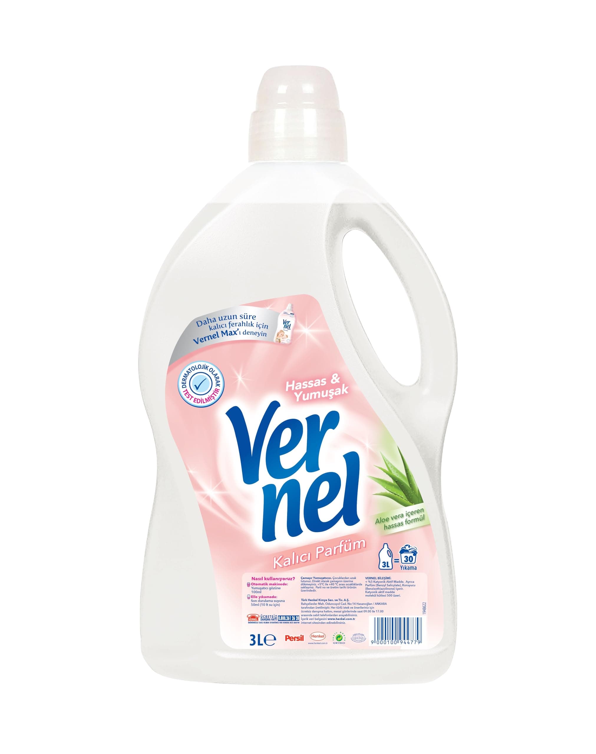 Vernel Hassas & Yumuşak Kalıcı Parfüm 30 Yıkama Çamaşır Yumuşatıcısı (1 x 3000 mL)