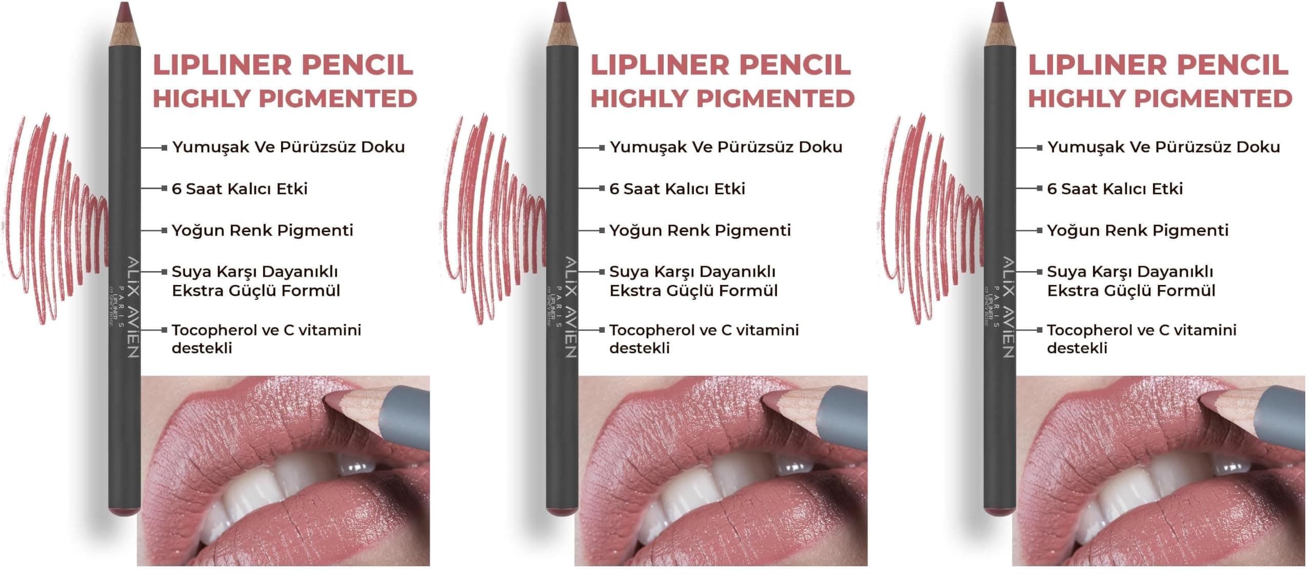 ALIX AVIEN Uzun Süre Kalıcı Dağılma Yapmayan Nemlendirici Dudak Kalemi - Lipliner Pencil 07 Spicy Rose (3 paketi)