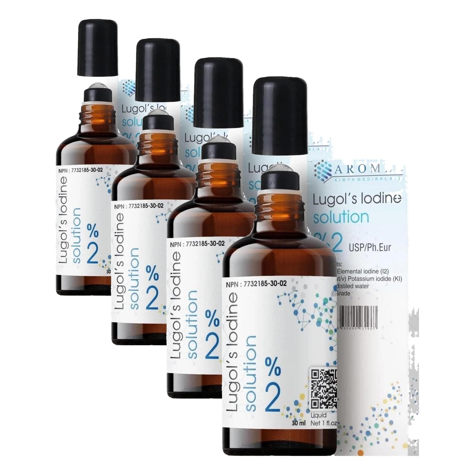 Aromel İyot Kafesi Lügol Yüzde İki 30 ml Sürülebilir Roll-on Başlıklı Cam Şişe (4 paketi)