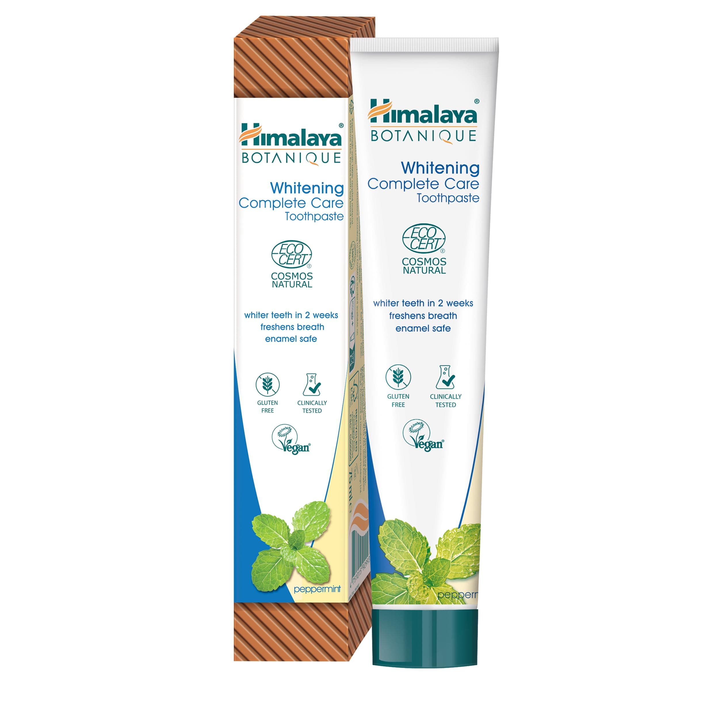 Himalaya Botanique Beyazlatıcı Komple Bakım Diş Macunu 75ml | Ecocert Cosmos Sertifikalı | Organik Aktif, Nane Aromalı | Daha Beyaz Dişler, Daha Ferah Nefes | Florür & Gluten İçermez