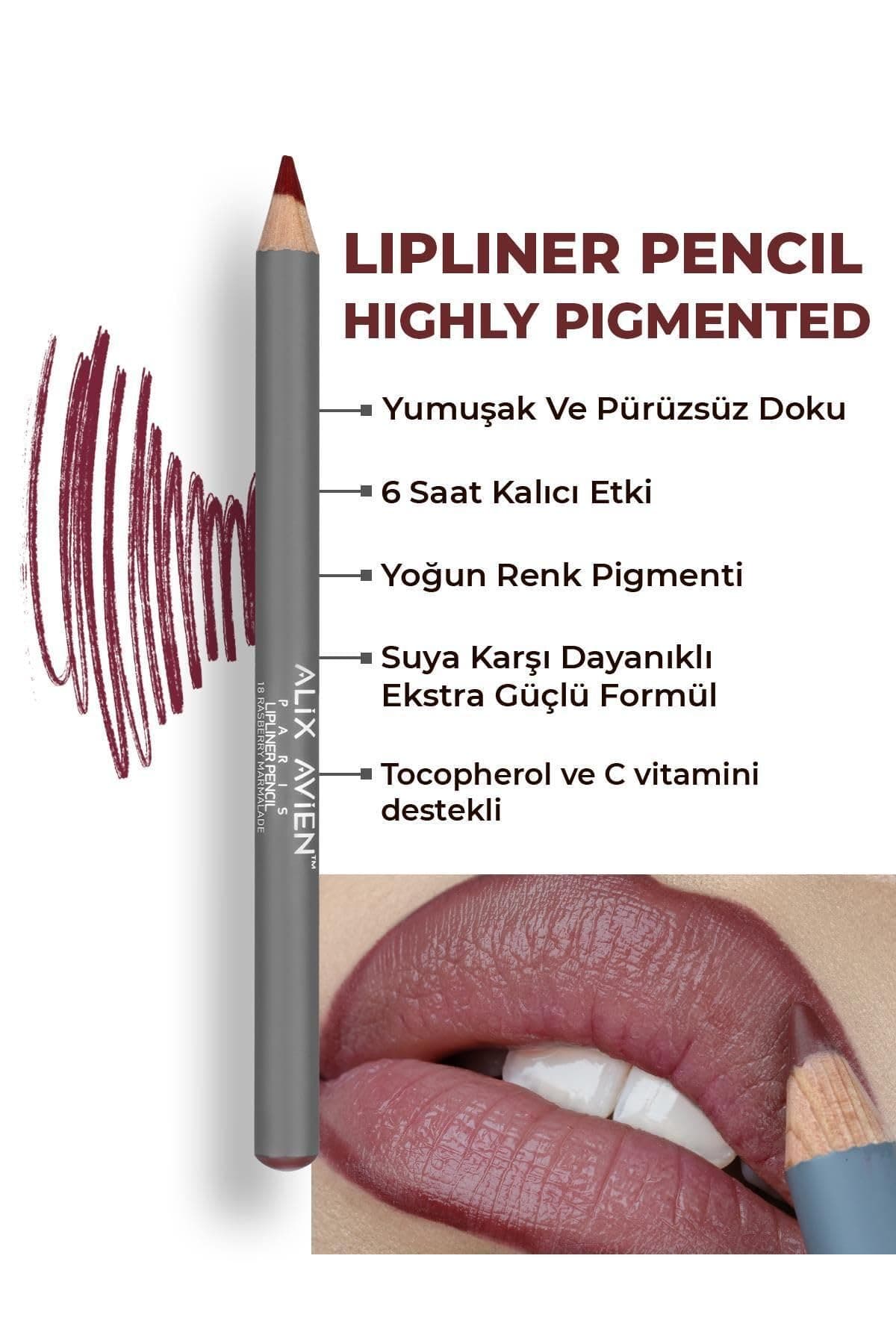 ALIX AVIEN Uzun Süre Kalıcı Dağılma Yapmayan Nemlendirici Dudak Kalemi - Lipliner Pencil 18 Raspberry Marmalade