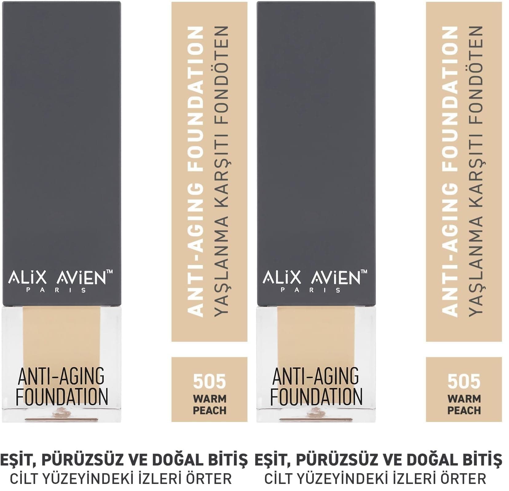 ALIX AVIEN Yaşlanma Karşıtı Vitamin Içeren Nemlendirici Spf15 Fondöten - Anti Aging Foundation 505 Warm Peach (2 paketi)