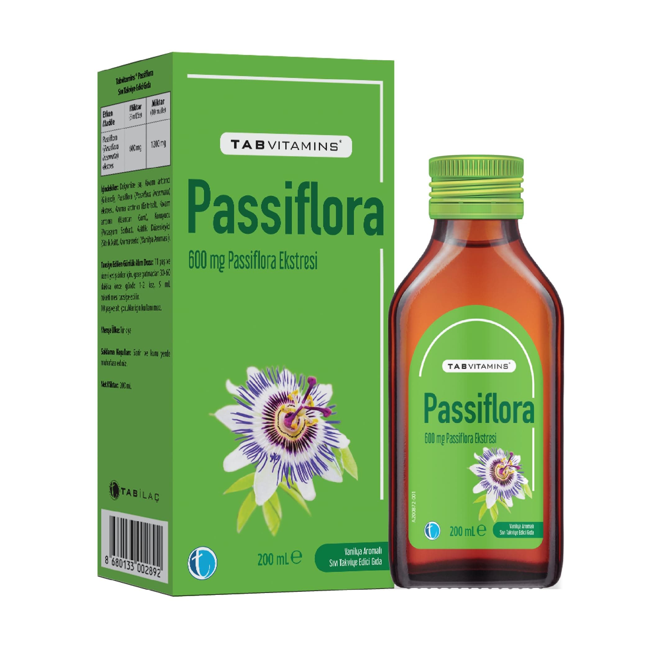 TabVitamins Passiflora Likit 200 ml Pasiflora Şurup 600 mg