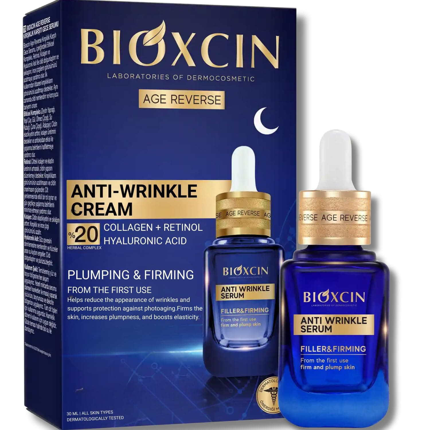 Bioxcin Age Reverse Gece Serumu 30 ml –%20 Retinol, Kolajen, Hyaluronik Asit ve Bitkisel Kompleks İçerikli – Kırışıklık Karşıtı ve Sıkılaştırıcı Cilt Serumu