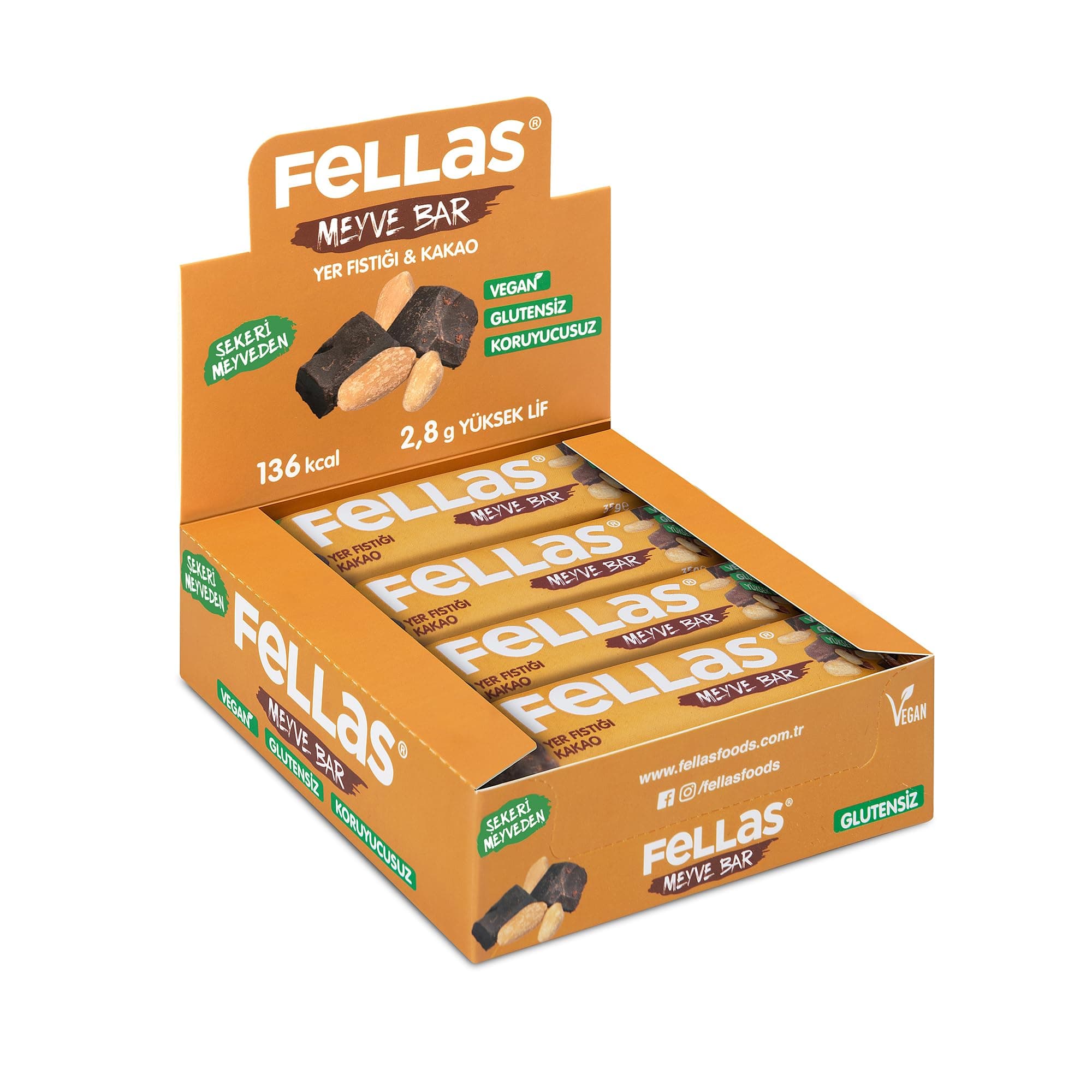 Fellas Meyve Bar, Yer Fıstığı ve Kakaolu, 35gr x 12 Adet