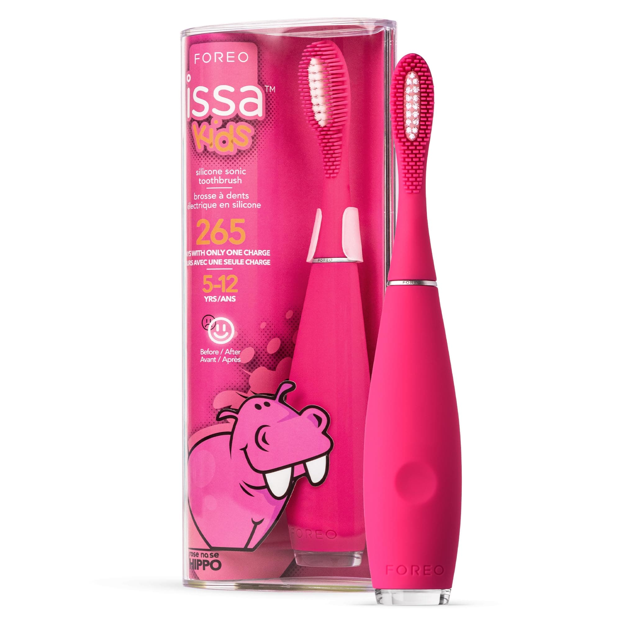 FOREO ISSA kids Çocuk Diş Fırçası (5-12 Yaş için), Rose Nose Hippo