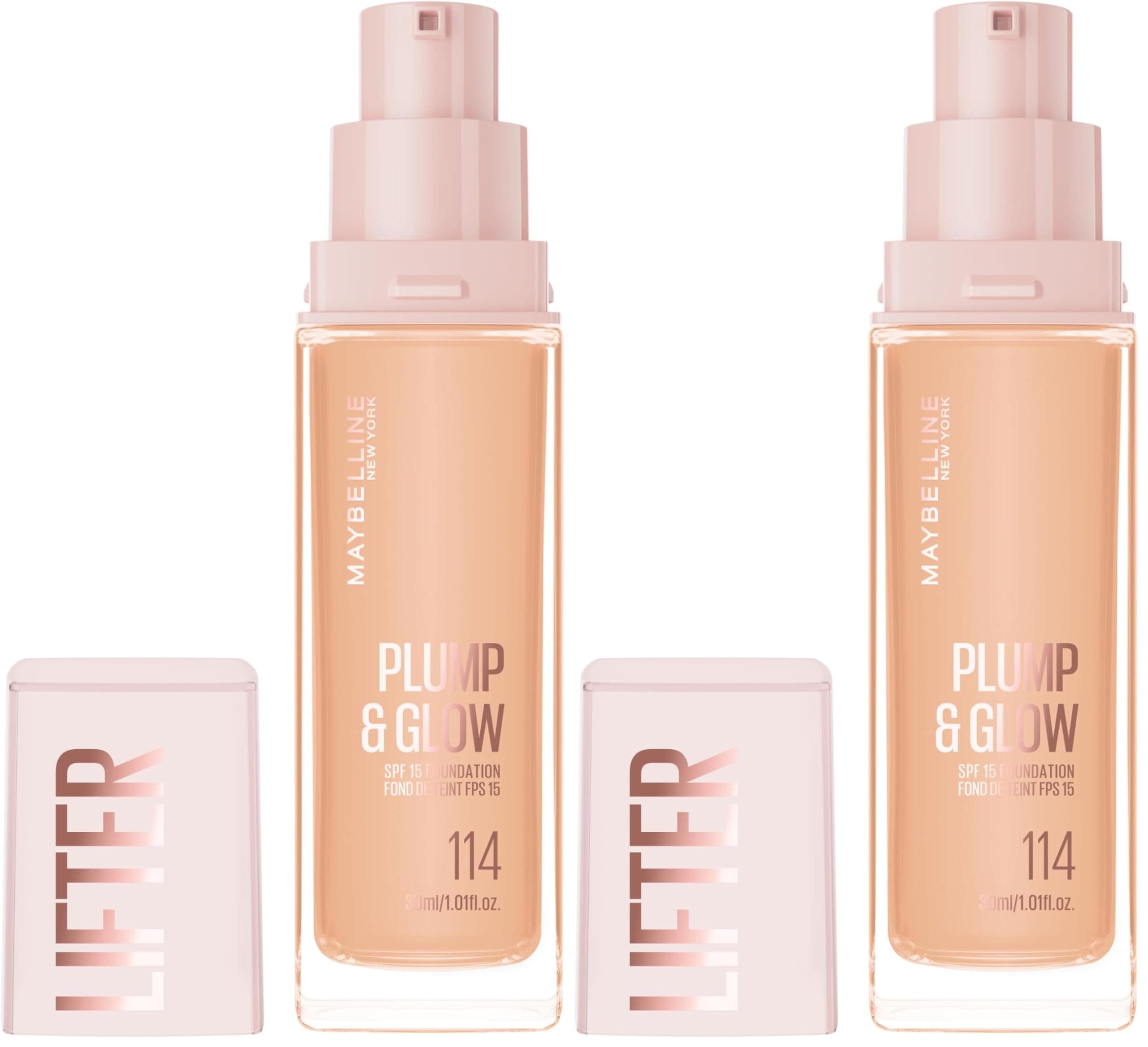 Maybelline New York Lifter Niasinamid ve Hyalüronik Asit İçeren Aydınlatan Fondöten - 114 (2 paketi)