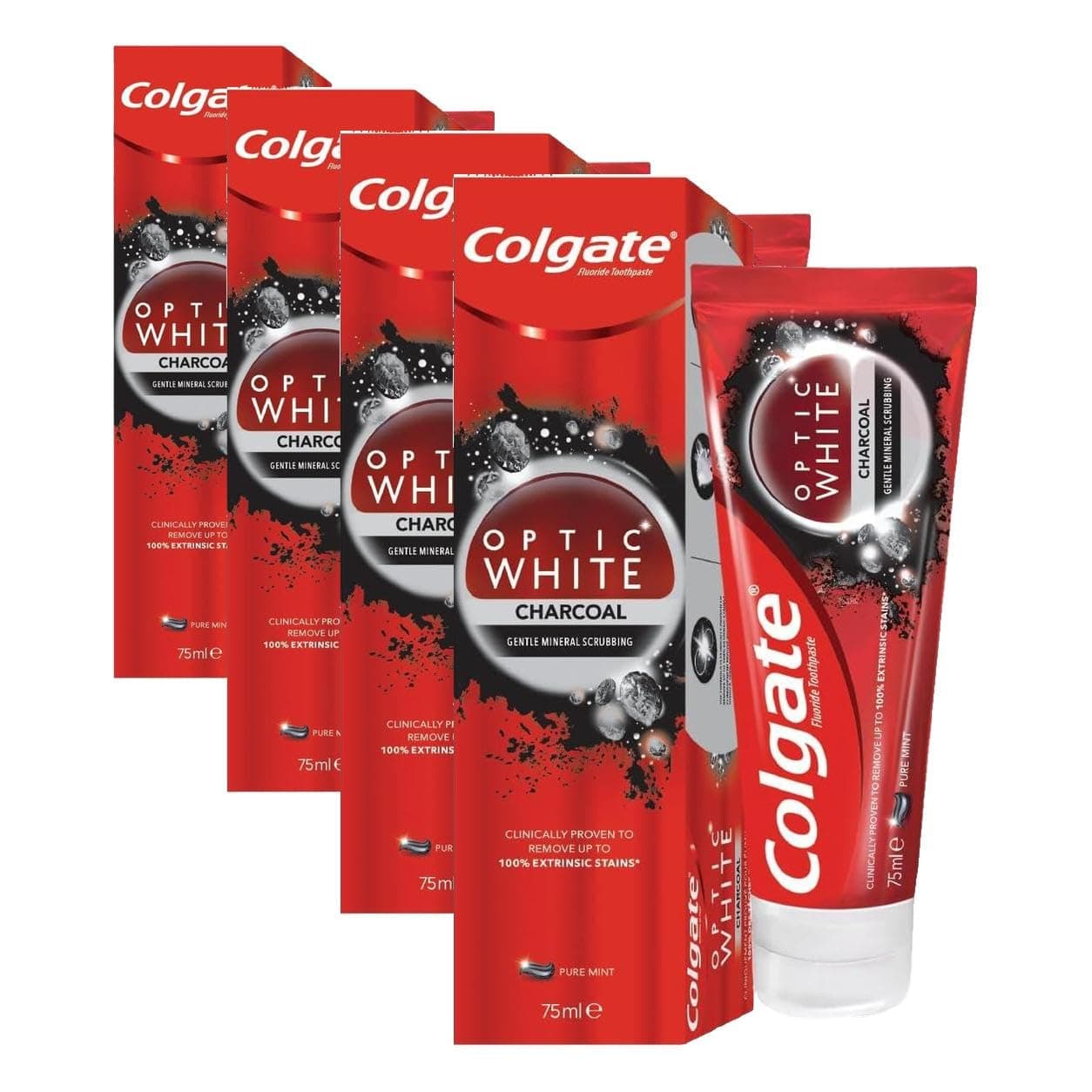 Colgate Optic White Aktif Kömür Yumuşak Mineral Temizliği Beyazlatıcı Diş Macunu 75 ml (4 paketi)