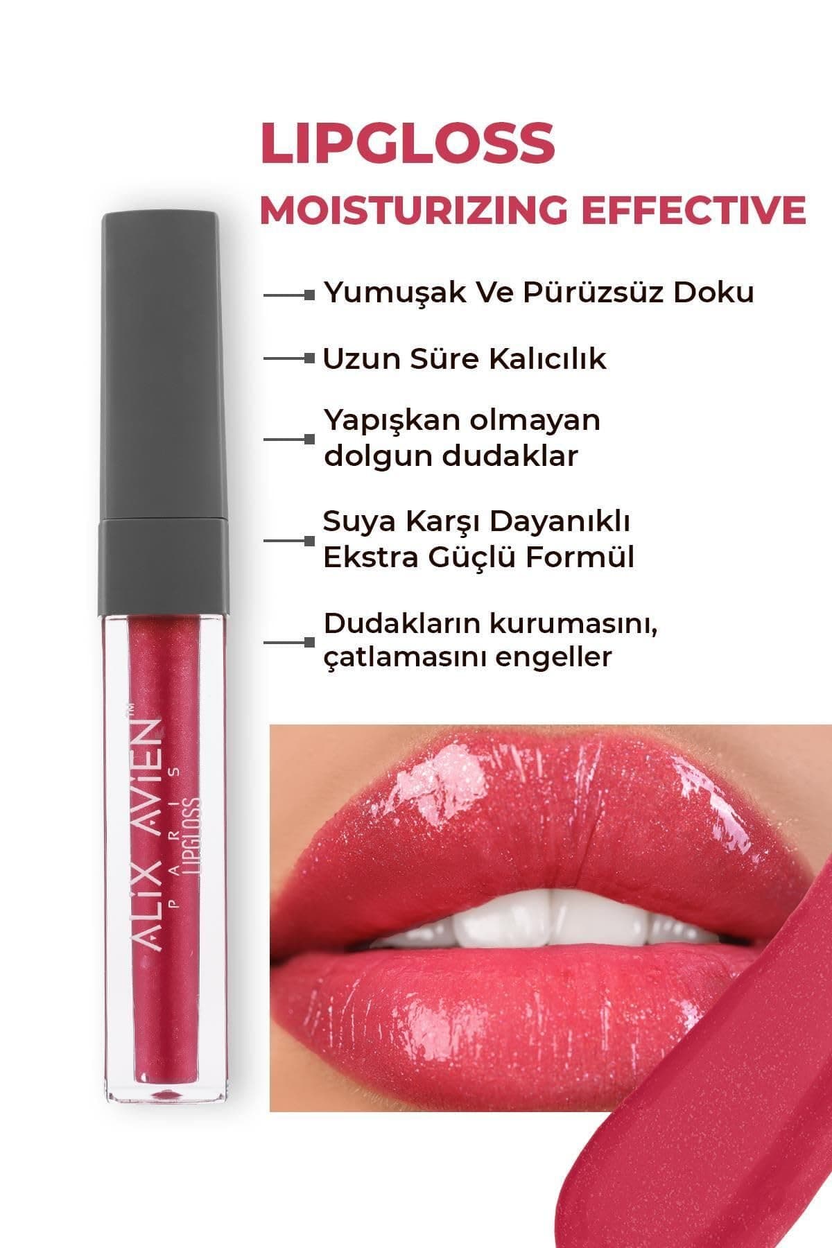ALIX AVIEN Uzun Süre Kalıcı Yapışkan His Bırakmayan Nemlendirici Dudak Parlatıcısı-lipgloss 12 Juicy Strawberry