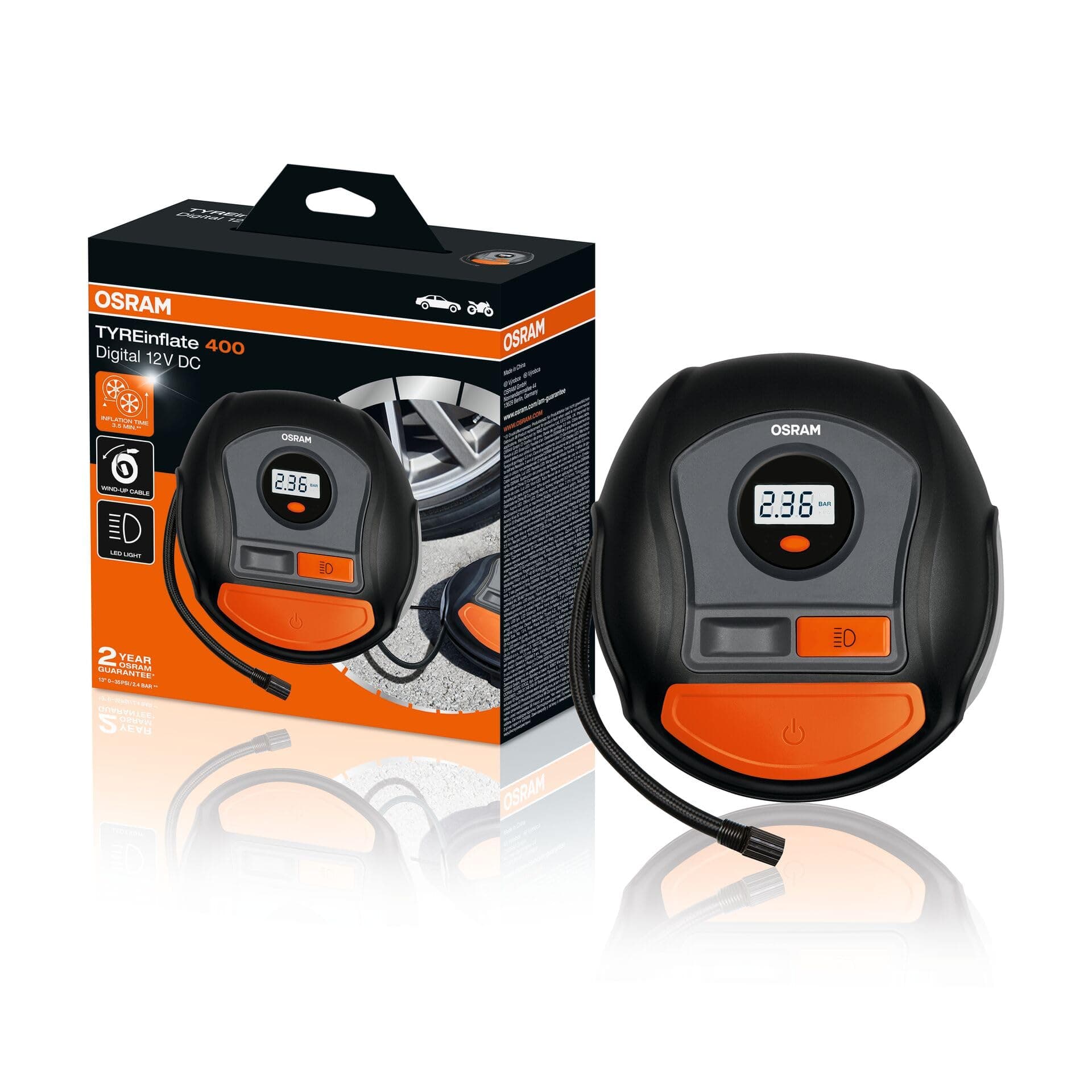 OSRAM Dijital Lastik Şişirme Pompası TYREinflate oti400,12V DC, LED Işıklı, 2 Yıl Garantili