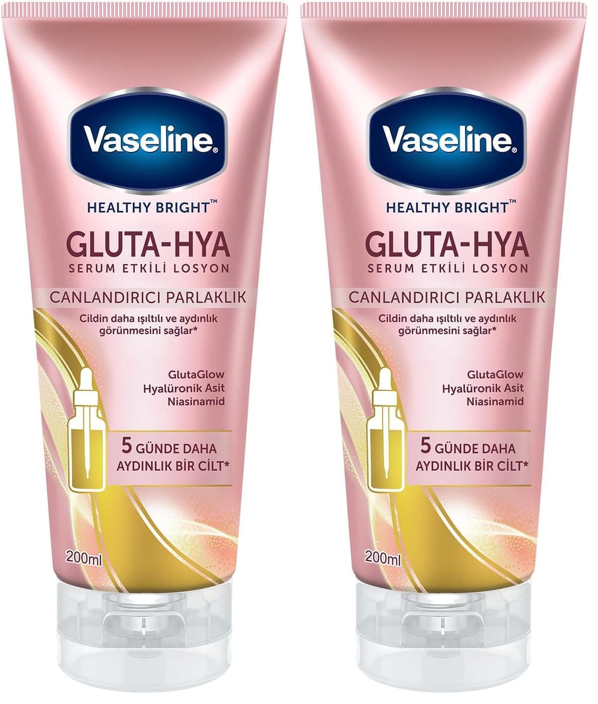 Vaseline Gluta Hya Serum Etkili Losyon Canlandırıcı Parlaklık 200 ml (2 paketi)