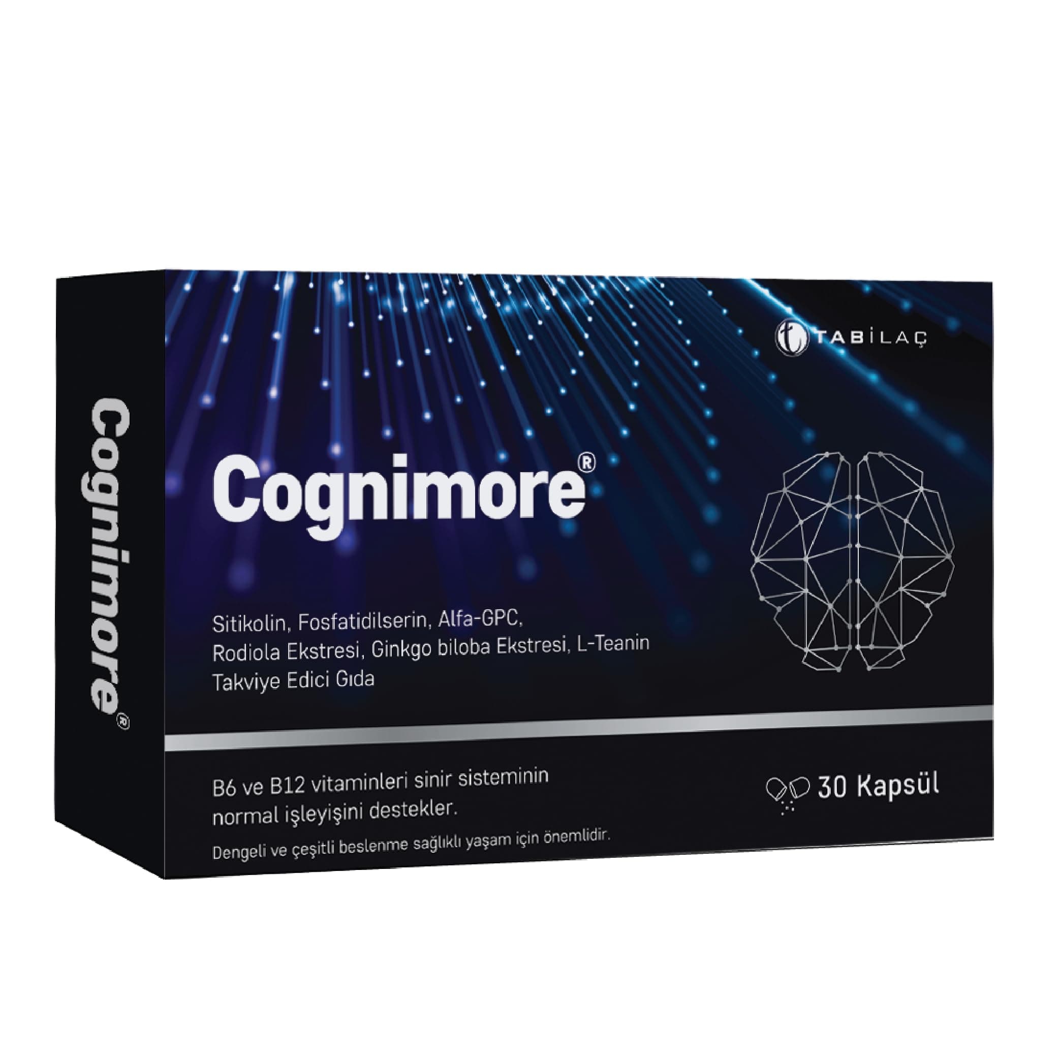 Cognimore 30 Bitkisel Kapsül Sitikolin Fosfatidilserin Alpha-GPC Rhodiola Gingko Biloba L-Teanin