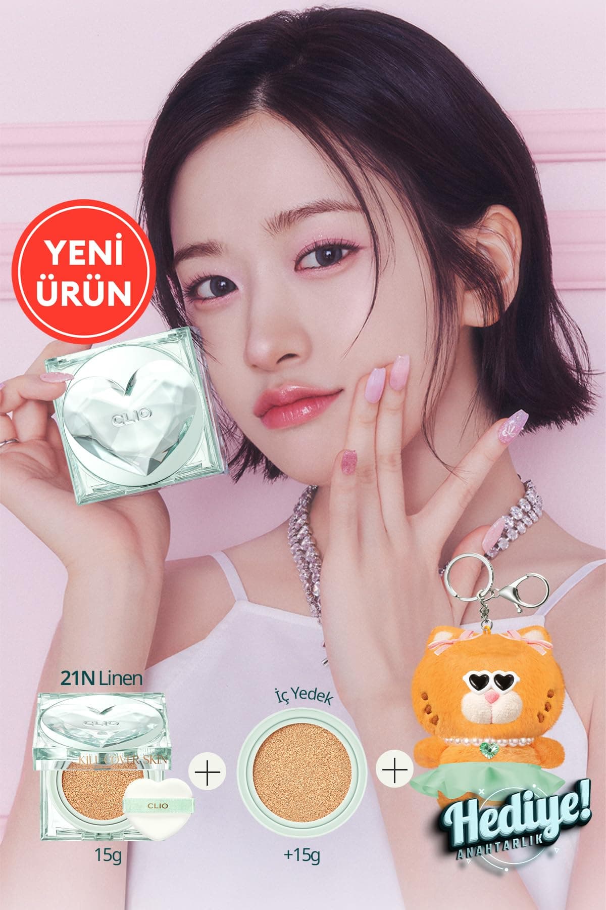 Özel Tasarım, Kalıcı, Mat Cushion Kill Cover Skin Fixer Cushion+Refill 21N Linen Luxury Koshort
