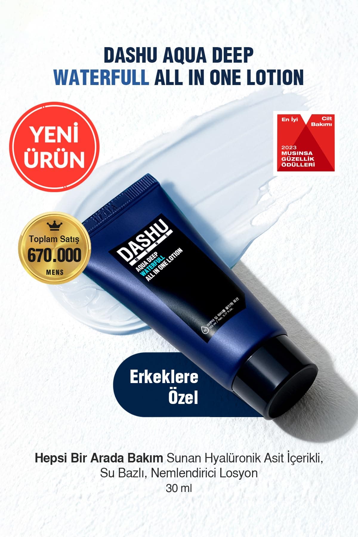 Dashu Hyalüronik Asitli Hepsi Bir Arada Bakım Losyonu DASHU Mens Aqua Deep Waterfull All in One Lotionll i