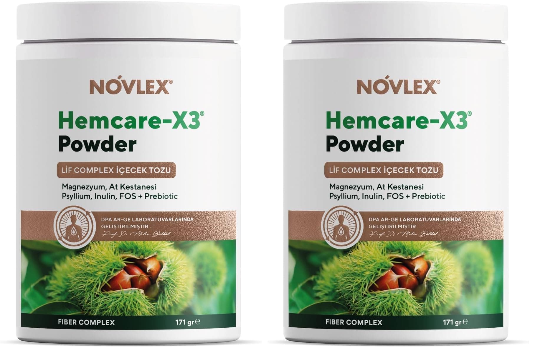 Novlex Hemcare-X3, Magnezyum, Lif kompleksi ve At kestanesi Toz (Powder) İçecek 171gr (2 paketi)