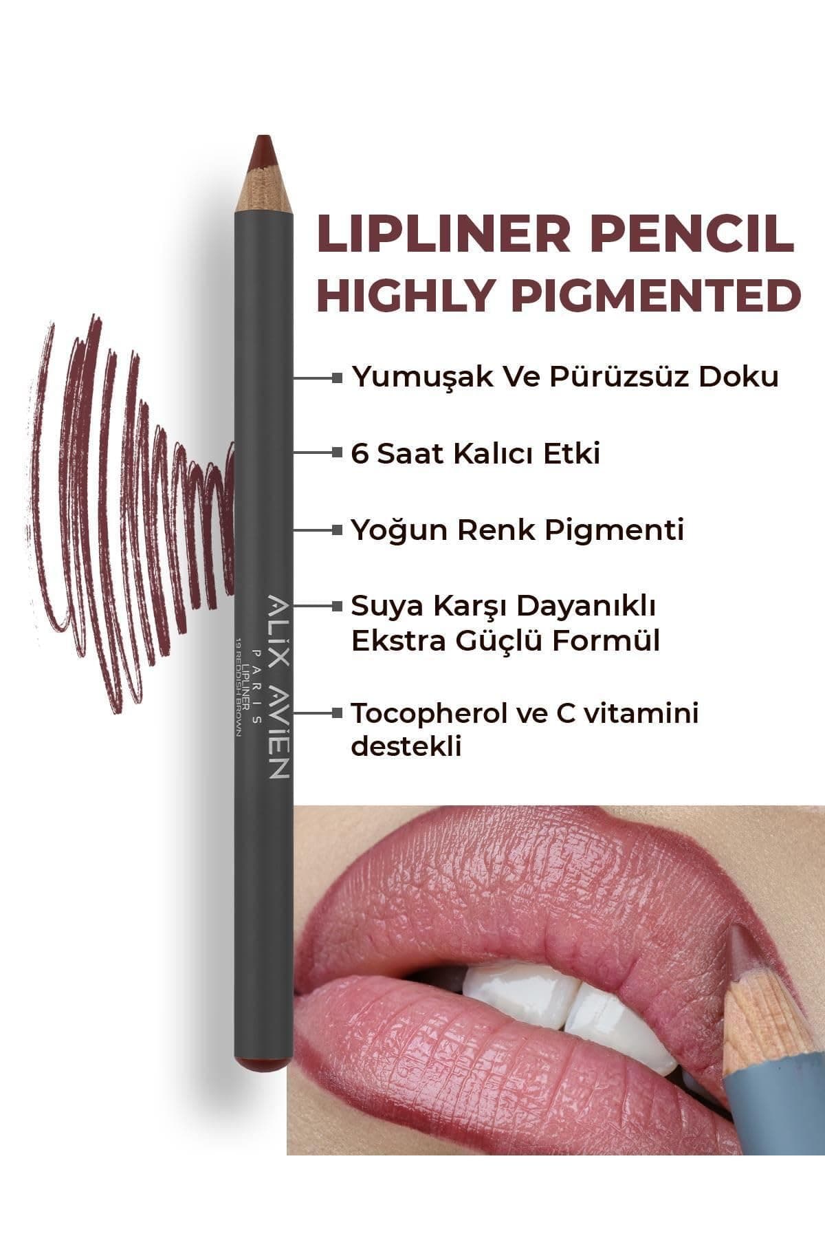 ALIX AVIEN Uzun Süre Kalıcı Dağılma Yapmayan Nemlendirici Dudak Kalemi - Lipliner Pencil 19 Reddish Brown