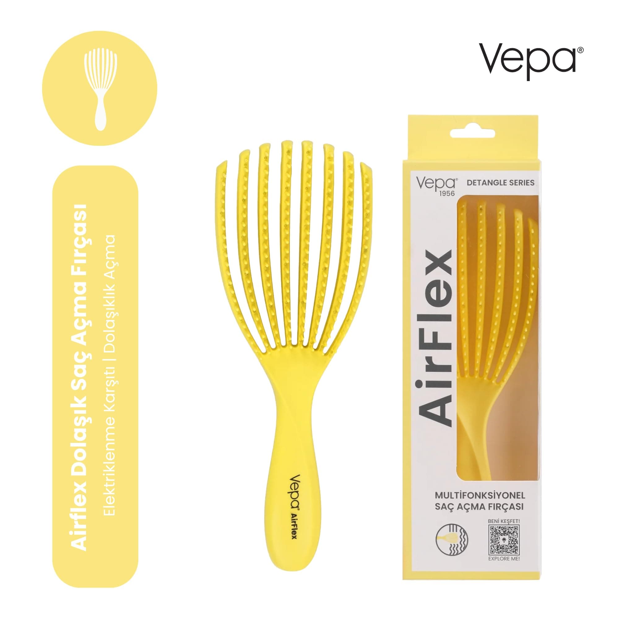 Vepa Airflex Dolaşık Saç Açma Fırçası, Kolay Tarama, Elektriklenme Önleyici Tarak (SARI)