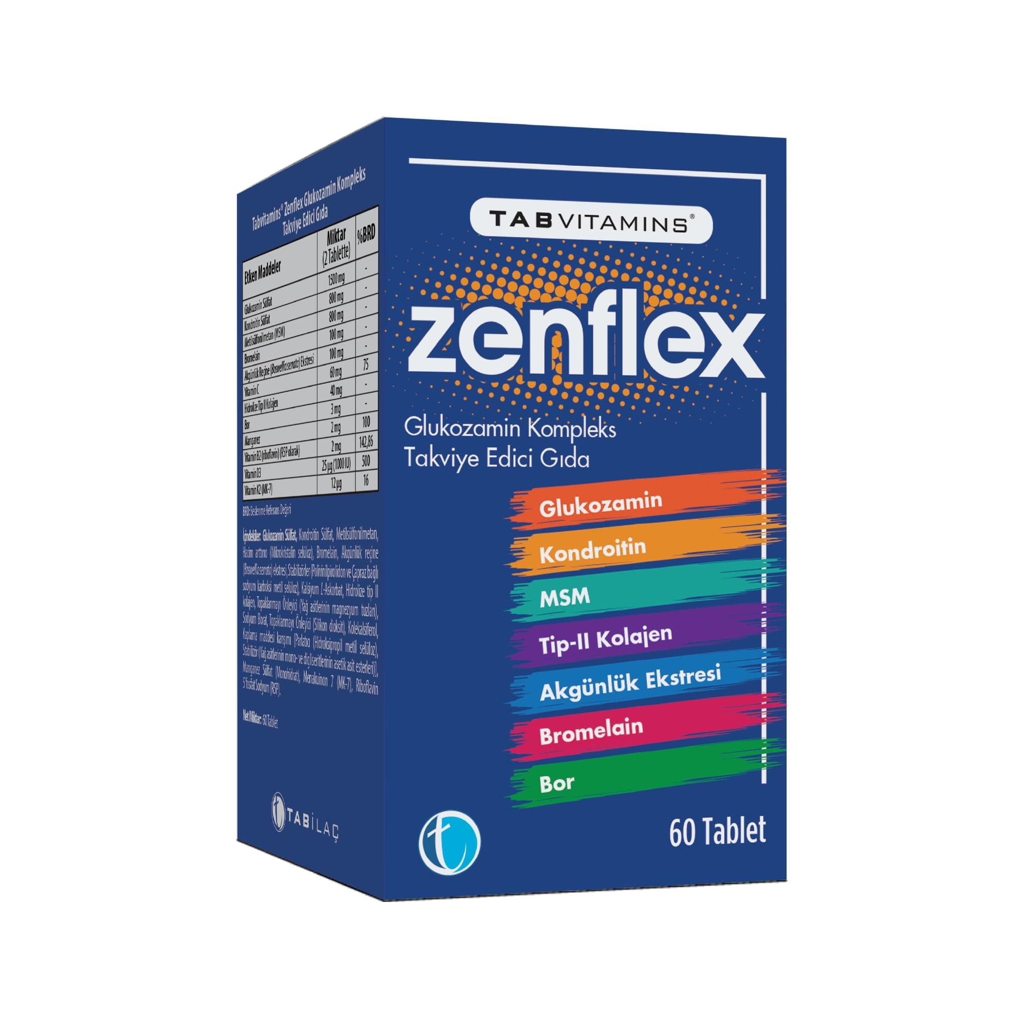 TABVITAMINS Zenflex 60 Tablet Glukozamin Kondroitin MSM Tip II Kolajen