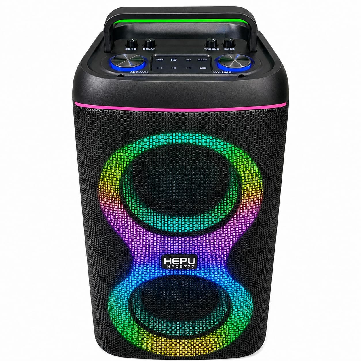 HEPU HP-S60 Partybox Bluetooth Hoparlör – 2×6.5” Hoparlör 30W Güç RGB Işık USB TF kart v e AUX girişler