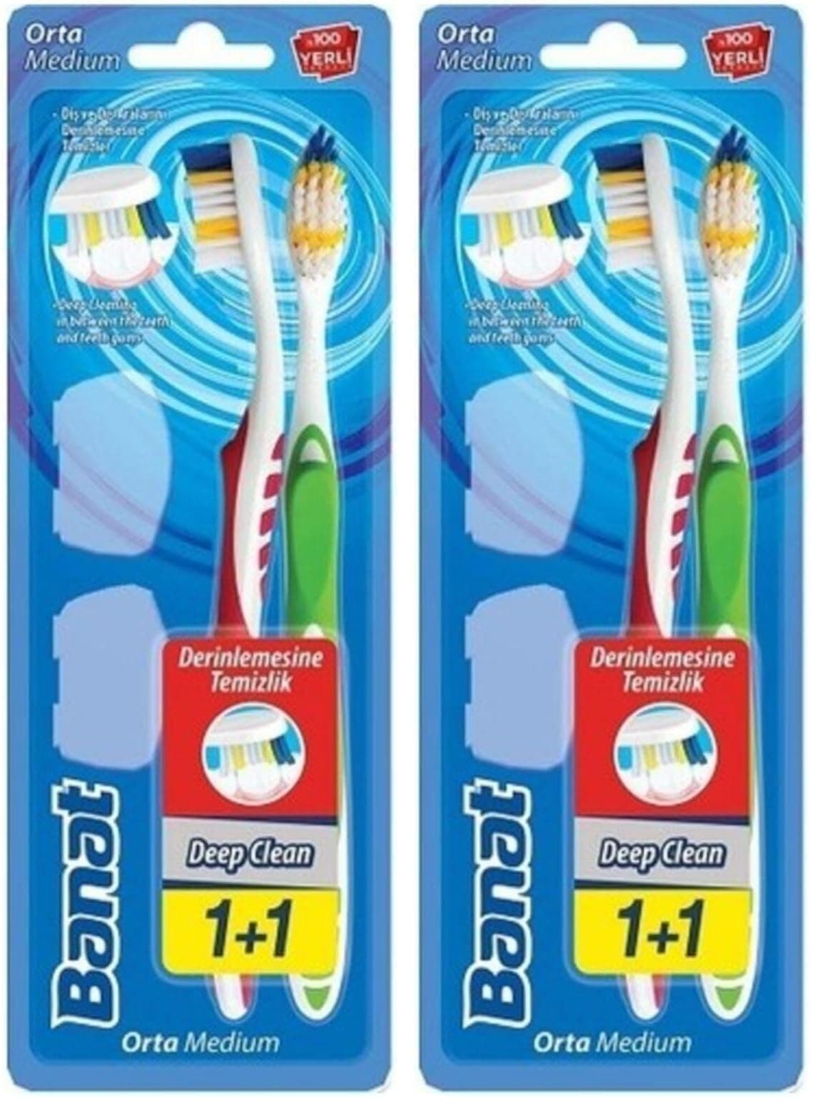 Banat Deep Clean Derinlemesine Temizlik Diş Fırçası 1+1 Orta (2 paketi)