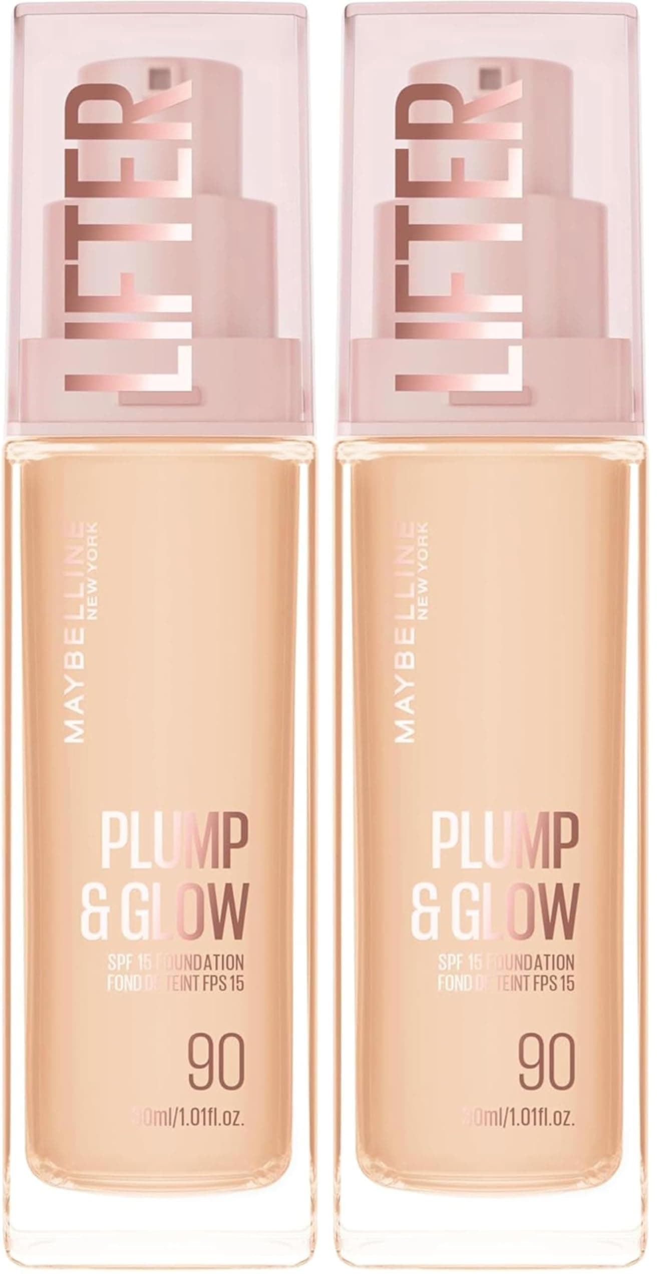Maybelline New York Lifter Niasinamid ve Hyalüronik Asit İçeren Aydınlatan Fondöten - 90 (2 paketi)