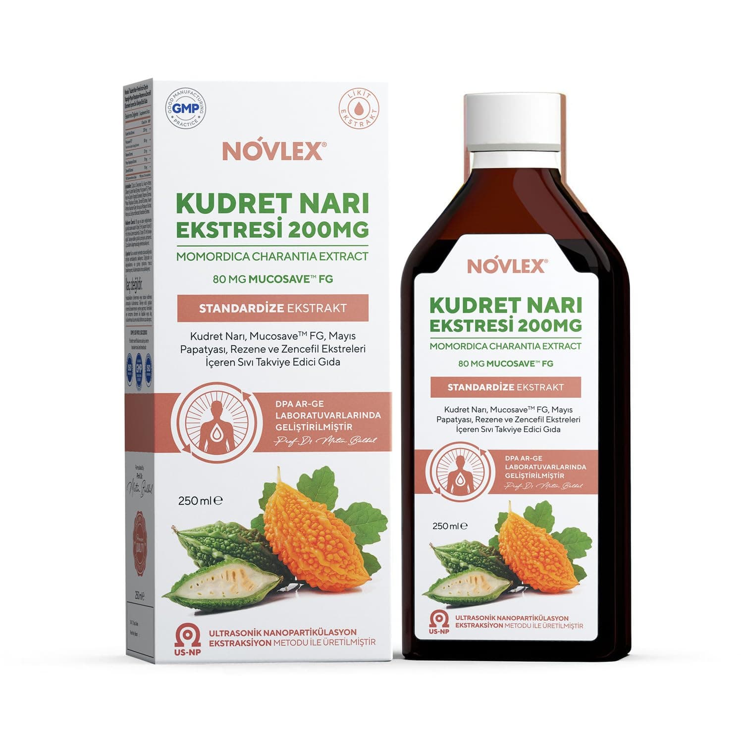 Novlex Kudret Narı (Momordica), Rezene, Mayıs Papatyası, Mucosave FG ve Zencefil Ekstraktı (Ekstresi) İçeren Sıvı Takviye Edici Gıda 250 ml